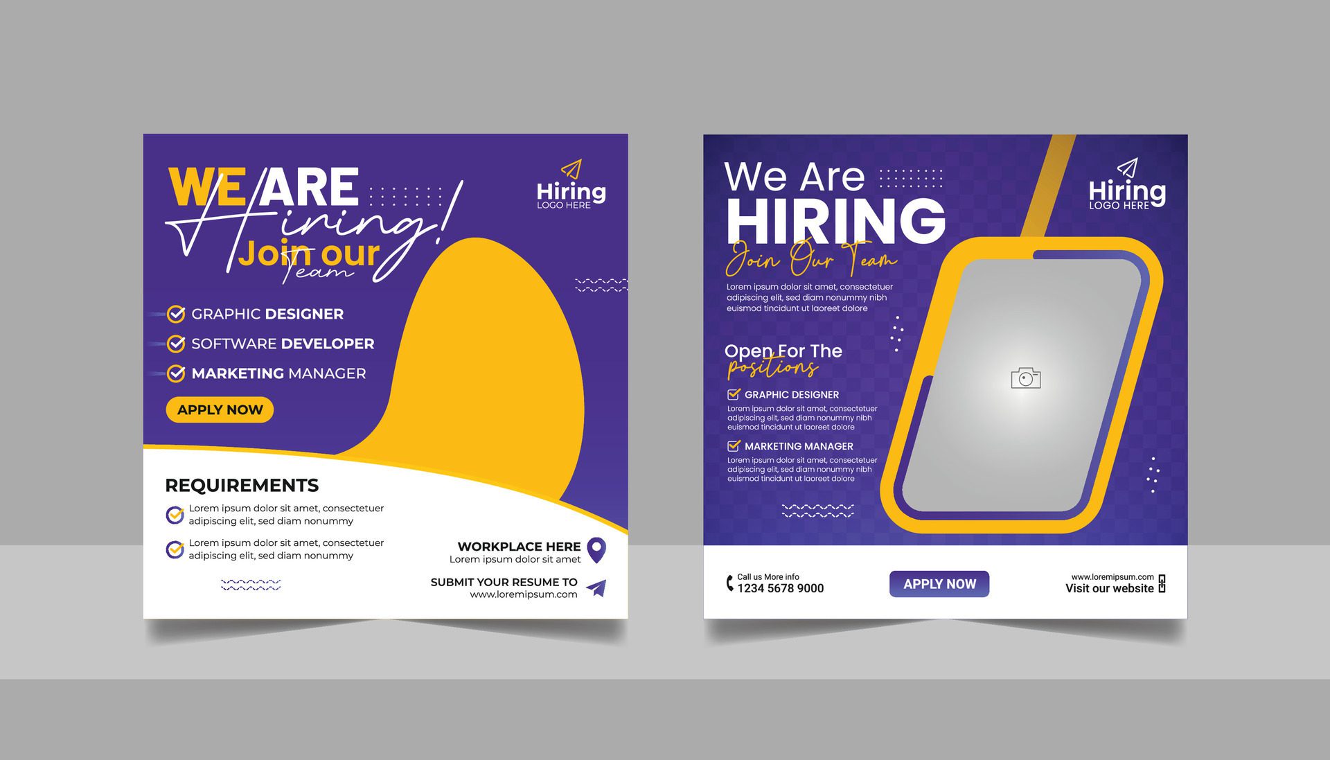 We are hiring job vacancy social media post template set, vacant recruitment marketing web banner square flyer poster design. Free Vector