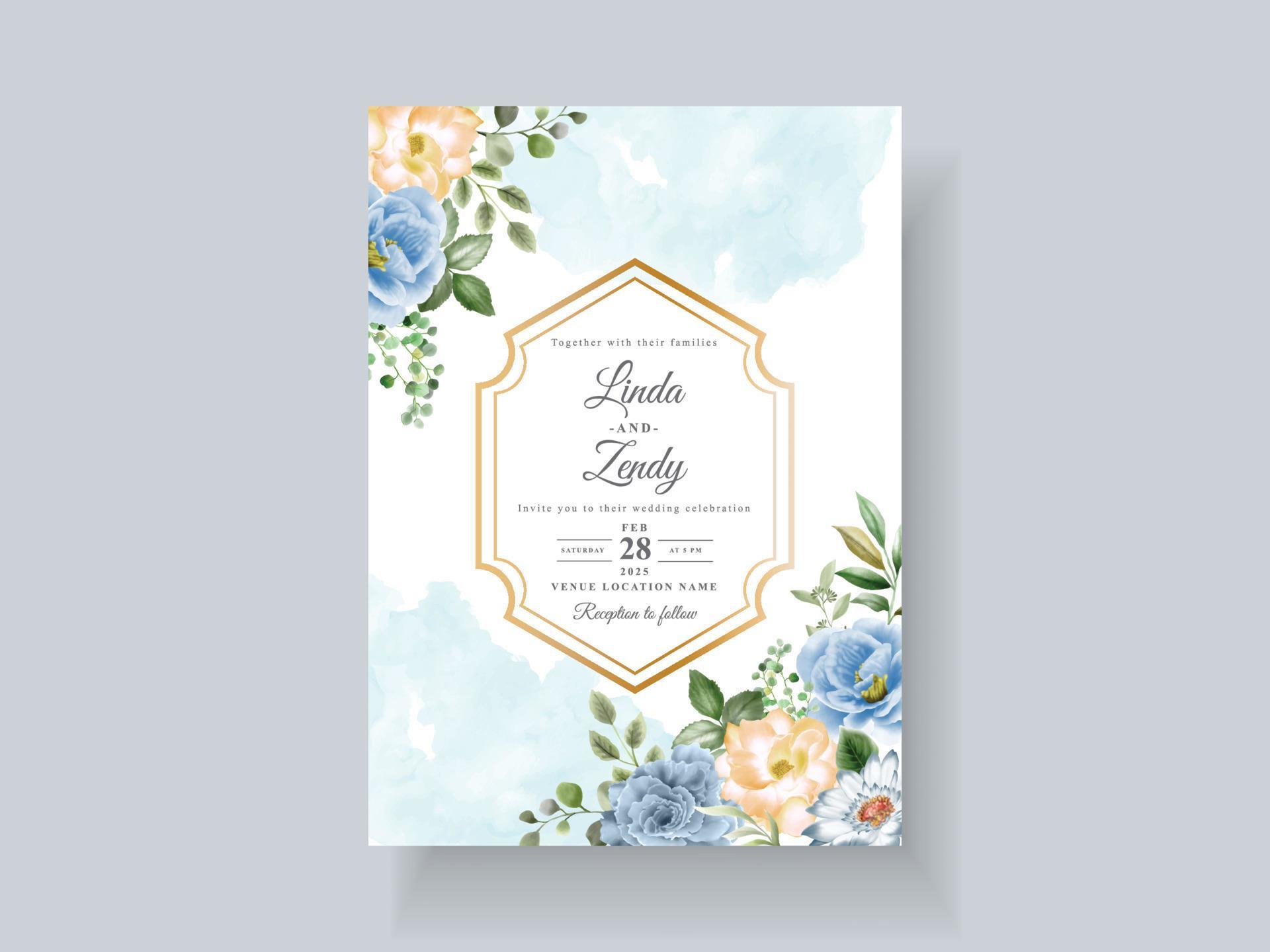 Beautiful blue flowers wedding invitation card template Stock Free