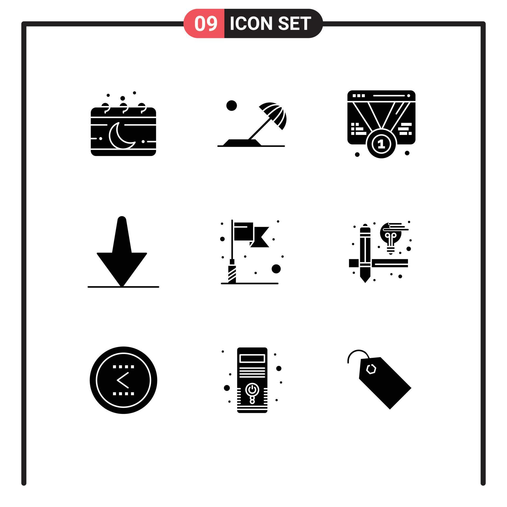 Universal Icon Symbols Group of 9 Modern Solid Glyphs of flag bottom sun arrow web Editable Vector Design Elements Stock Free