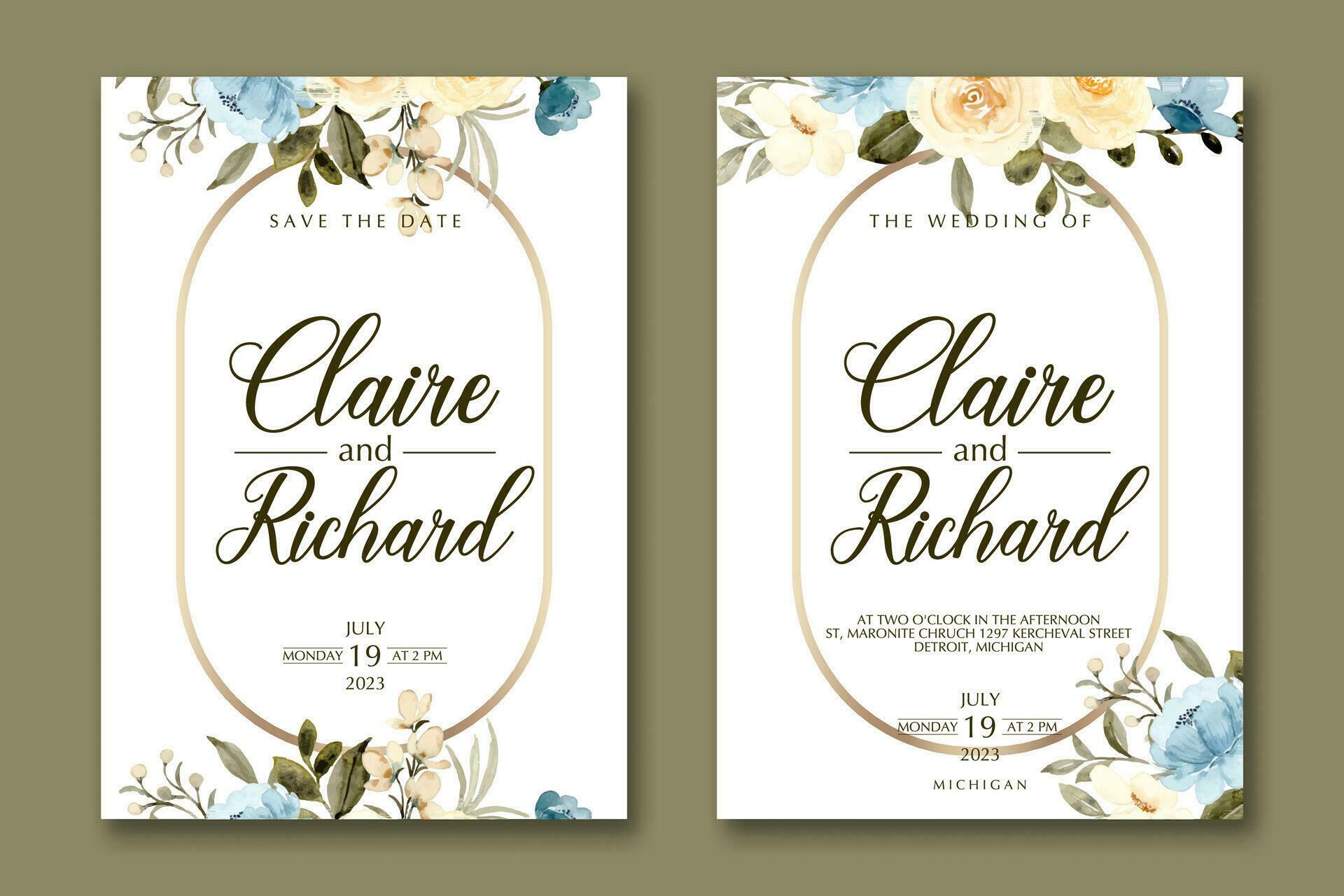 Wedding invitation template with flower Stock Free