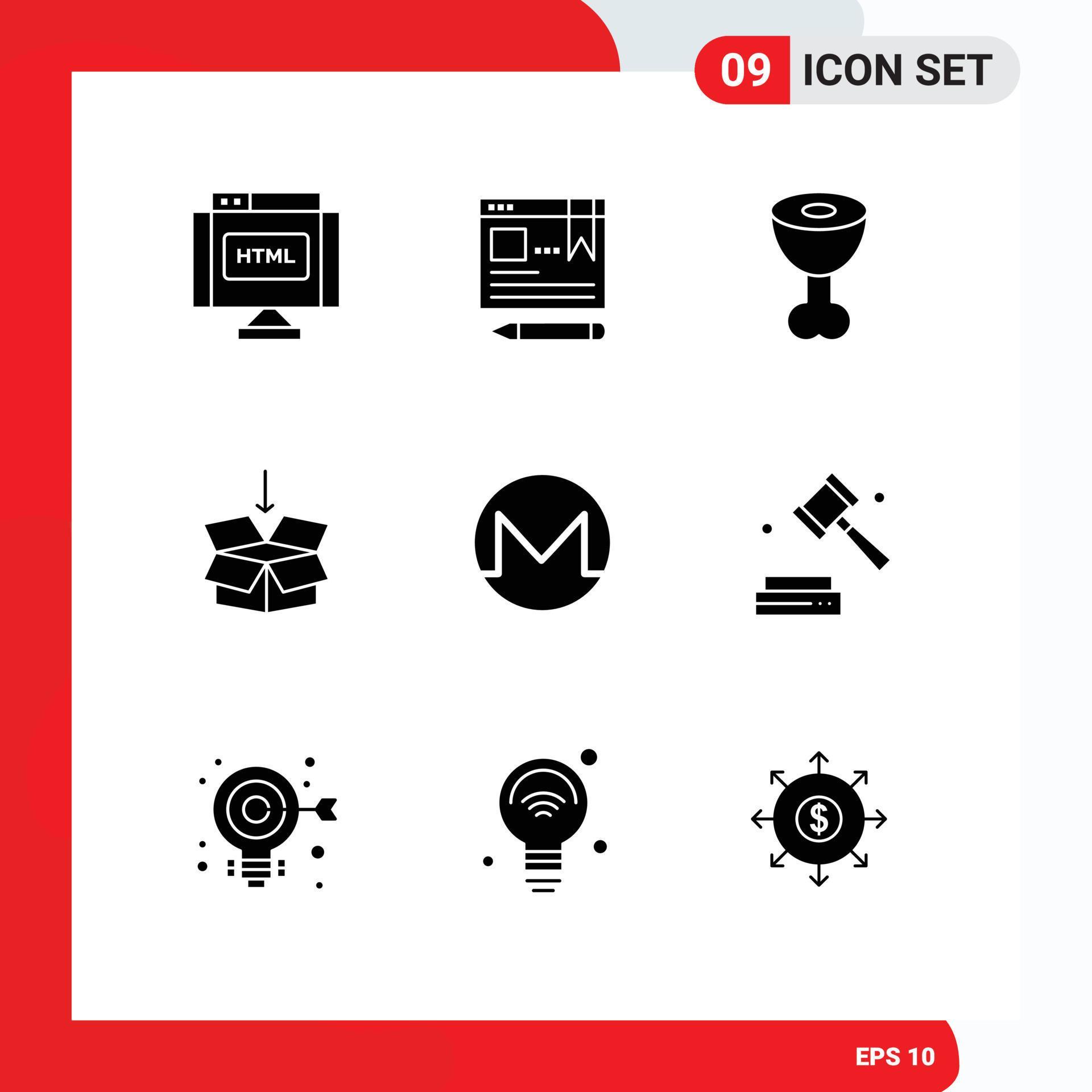 Modern Set of 9 Solid Glyphs Pictograph of crypto monero food education arrow Editable Vector Design Elements Stock Free