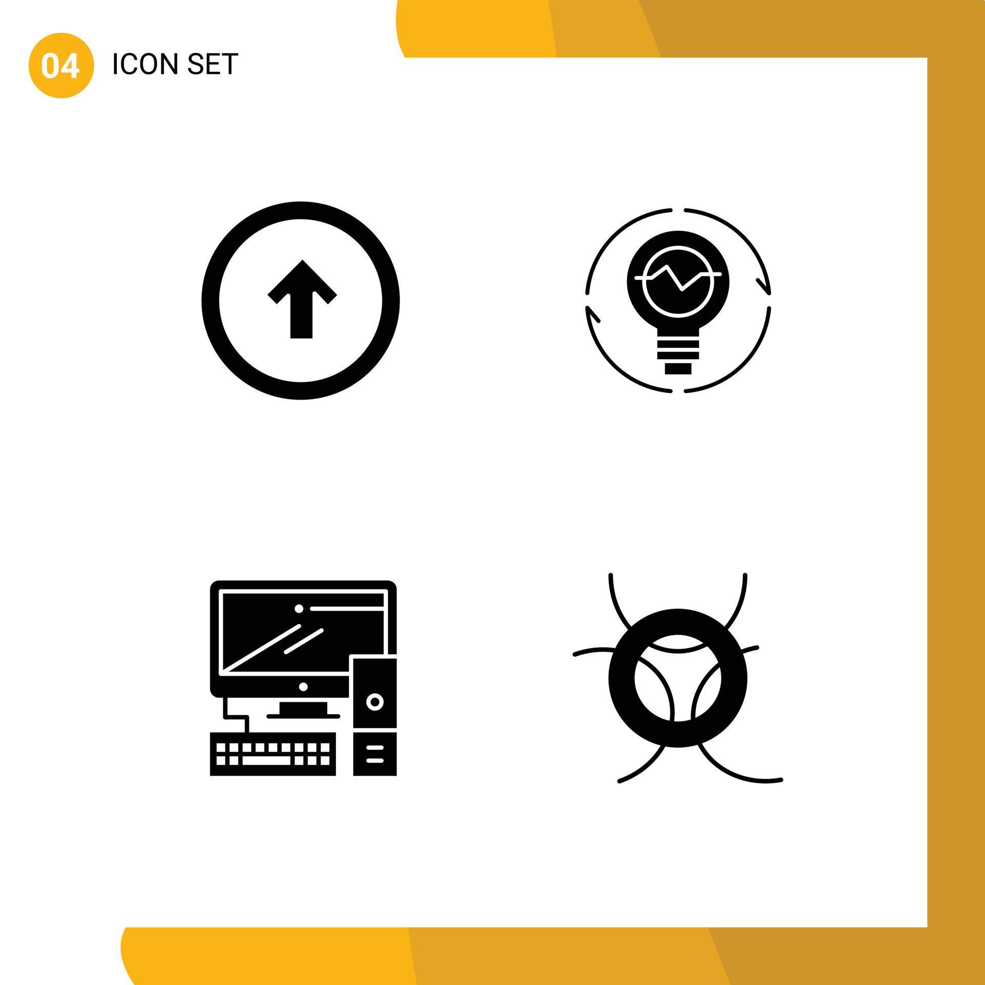 Set of 4 Commercial Solid Glyphs pack for arrow innovation user interface concept lightbulb Editable Vector Design Elements Stock Free