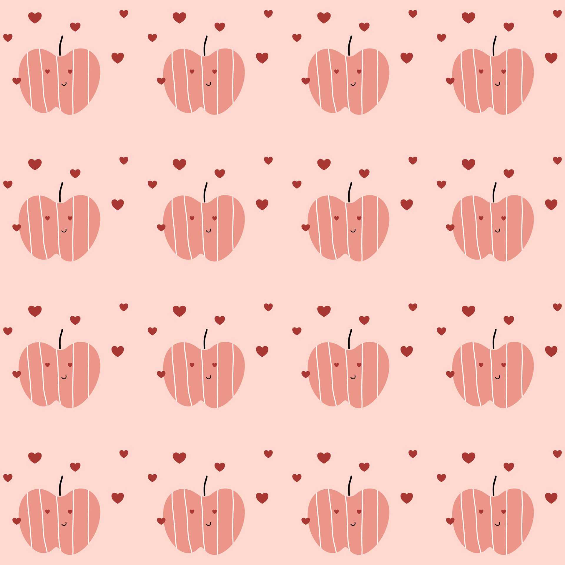 Hand drawn cute apple pattern. Apple fruit pattern on pink background. Fruit Background. Pattern for fabric Free Vector