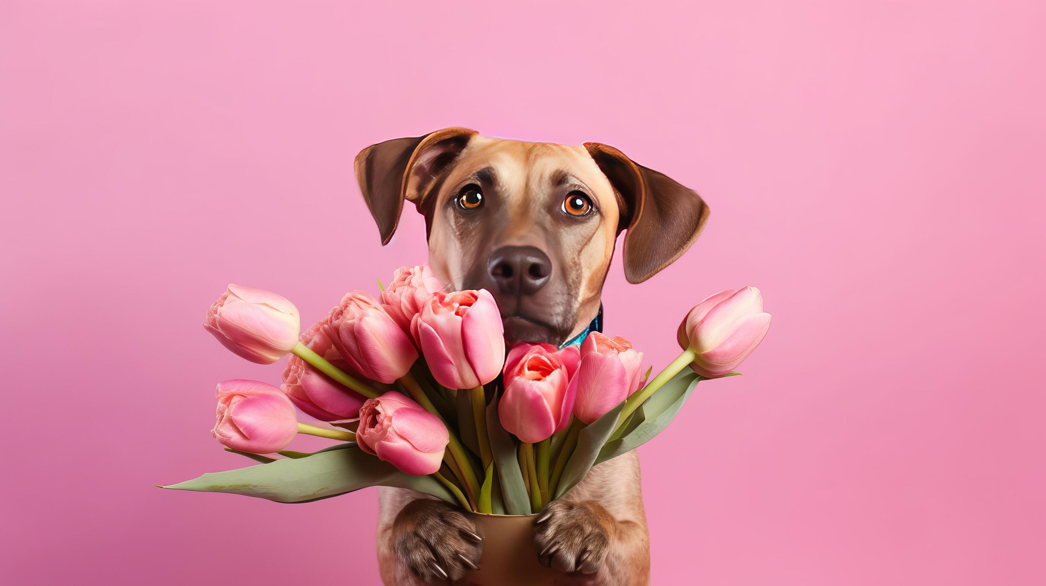 Cute funny dog with flowers. Illustration Stock Free