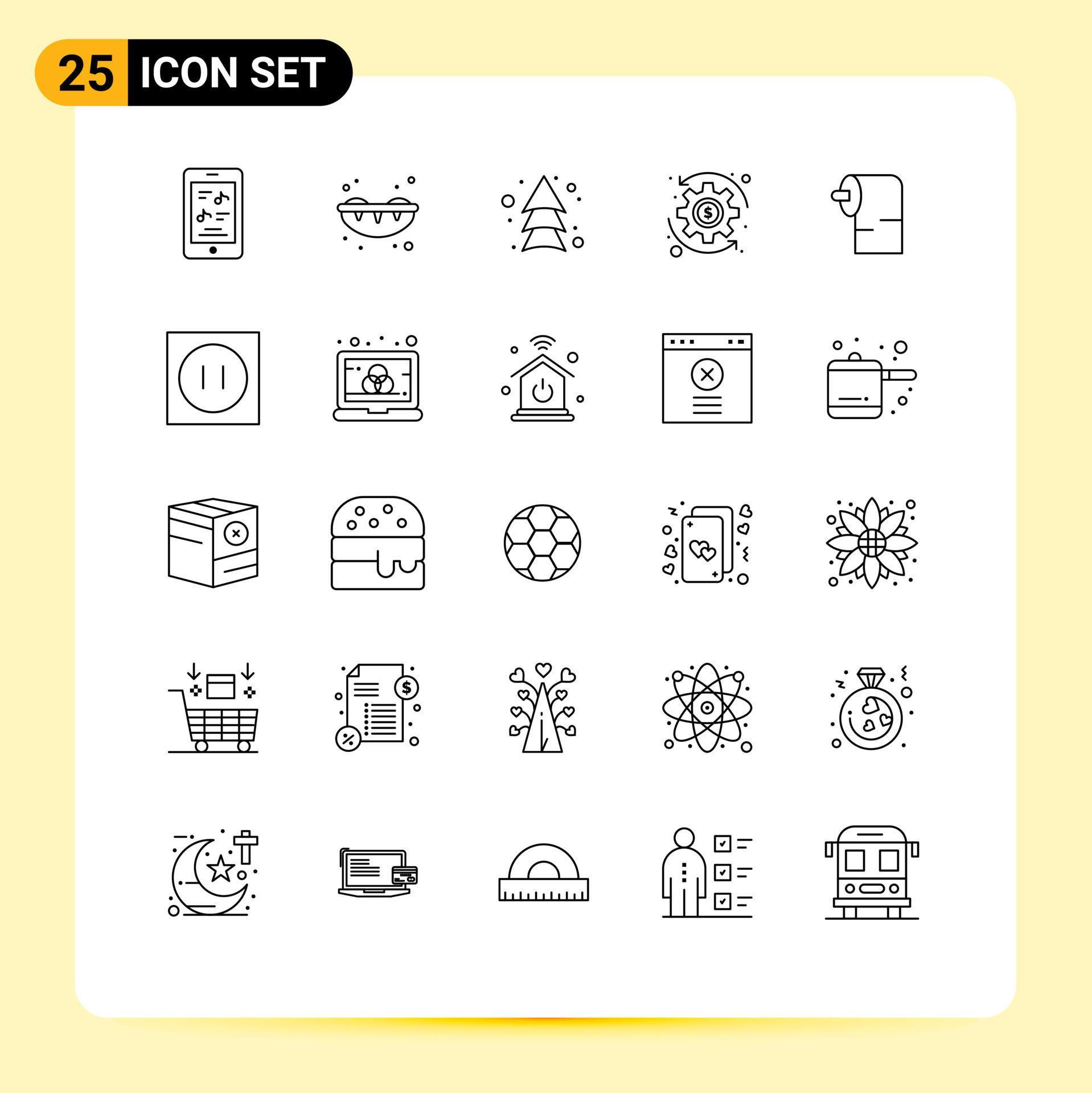 25 User Interface Line Pack of modern Signs and Symbols of appliances paper arrows cleaning money Editable Vector Design Elements Stock Free and Free SVG