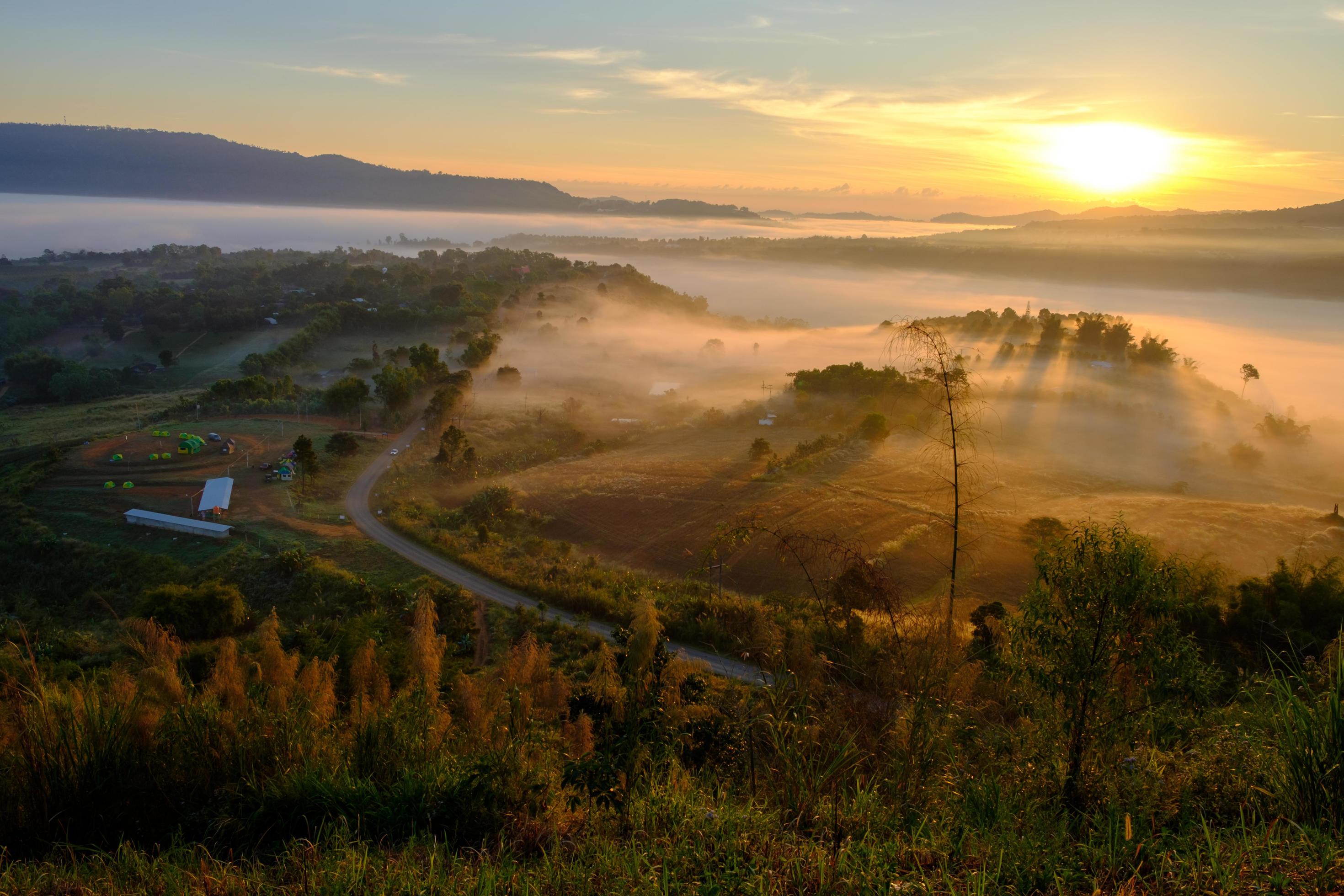 
									Landscape fog in morning sunrise at Khao Takhian Ngo View Point at Khao-kho Phetchabun,Thailand Stock Free