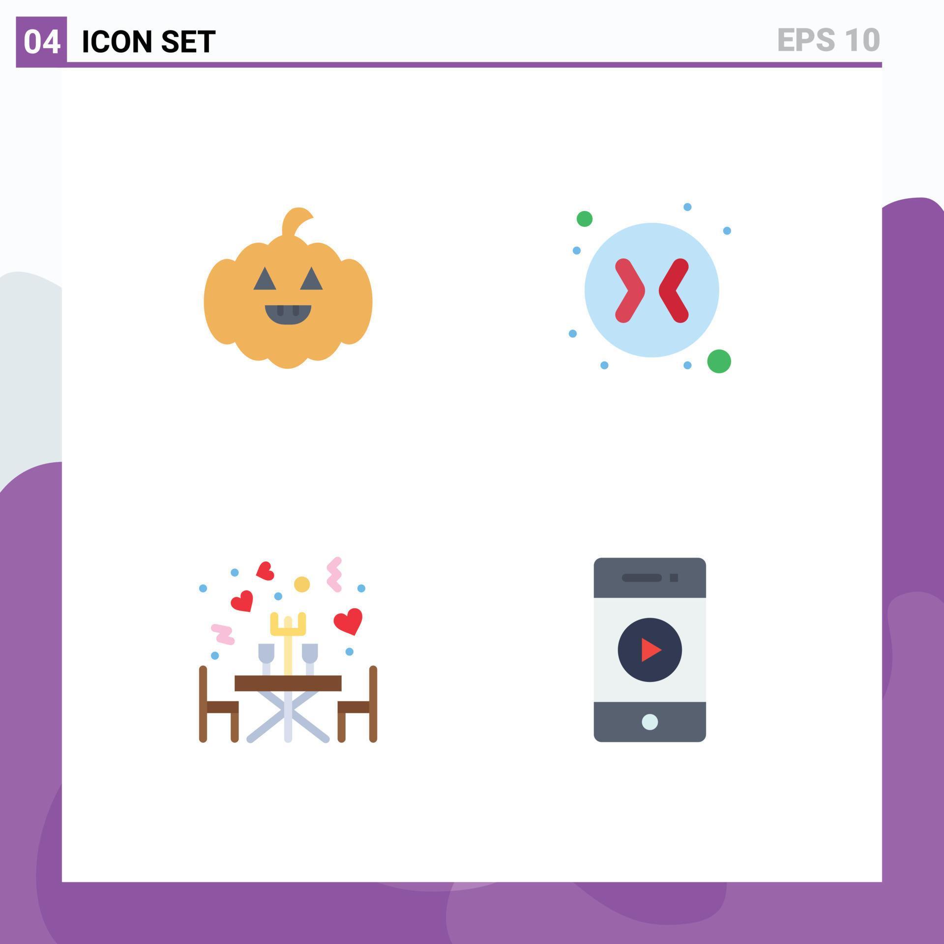 Group of 4 Flat Icons Signs and Symbols for pumkin table arrows dinner music Editable Vector Design Elements Stock Free