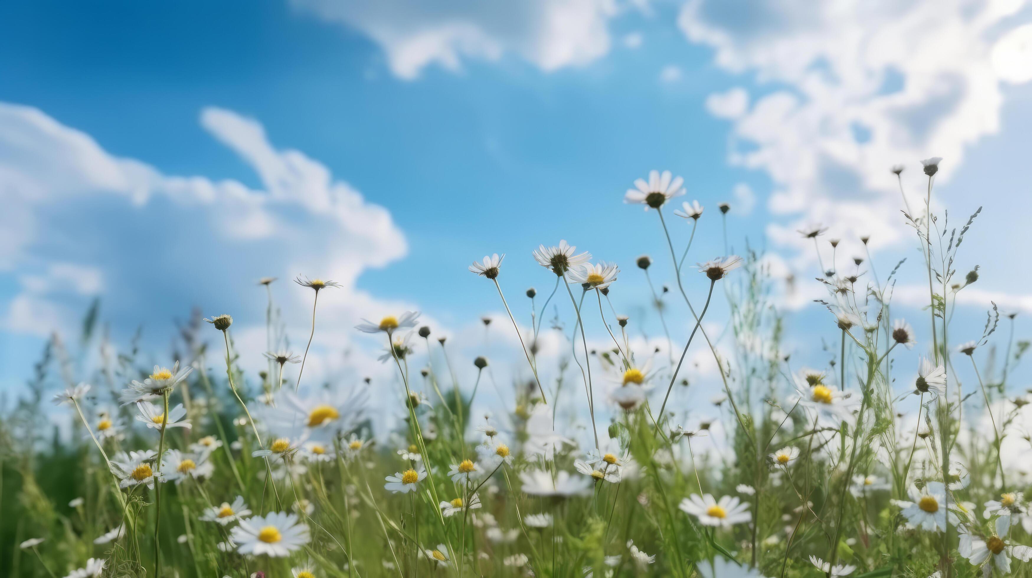 Summer field with daisy flowers. Illustration Stock Free