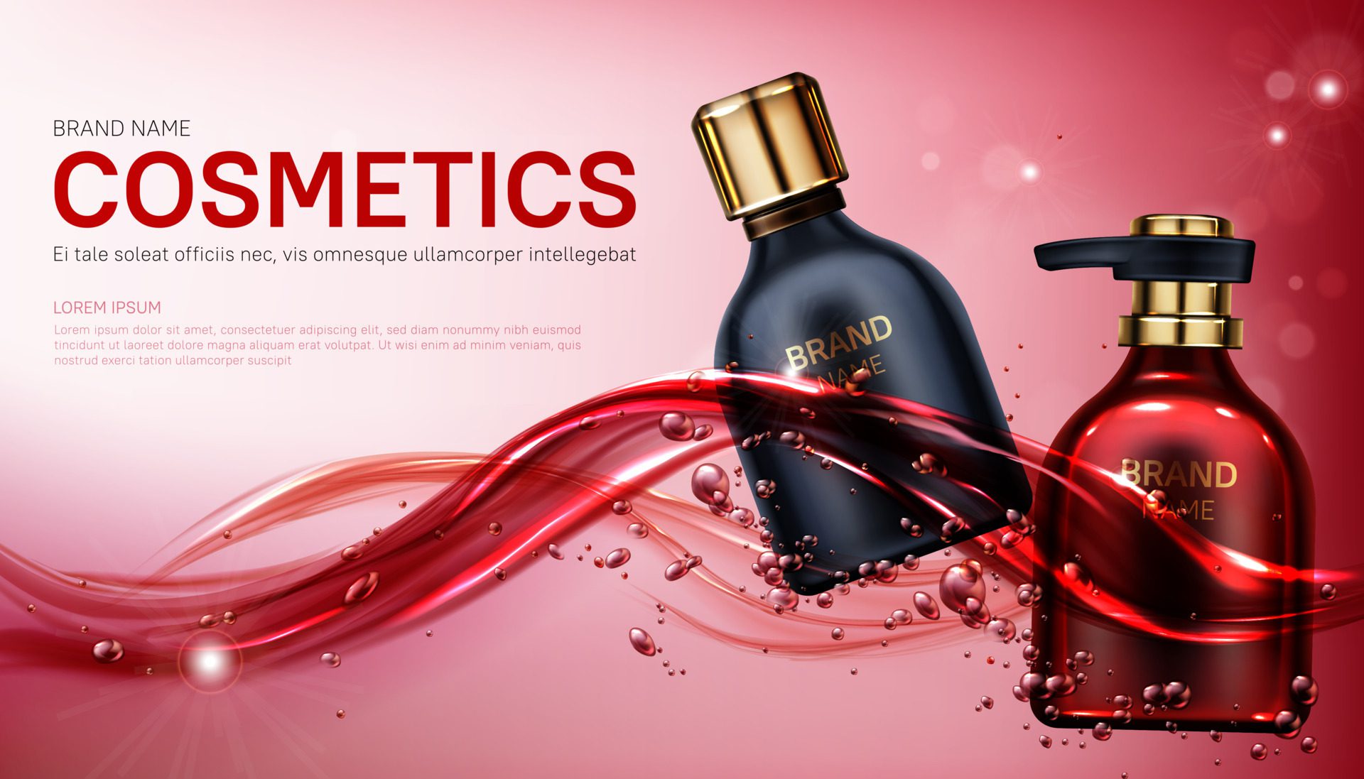 Beauty product cosmetics bottles mock up banner. Free Vector