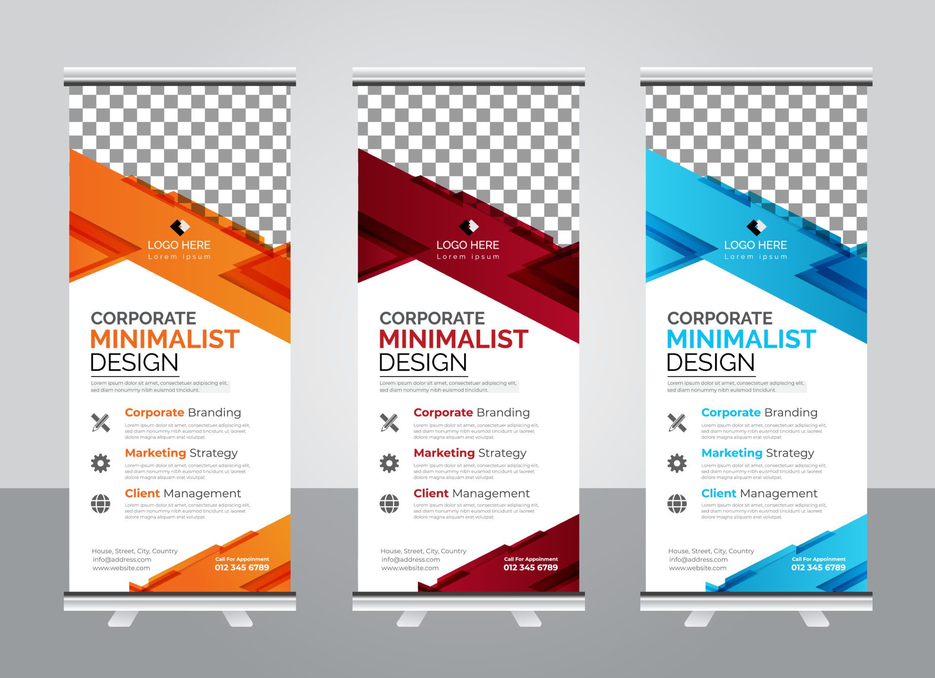 Modern corporate colorful roll up standee banner design template Free Vector