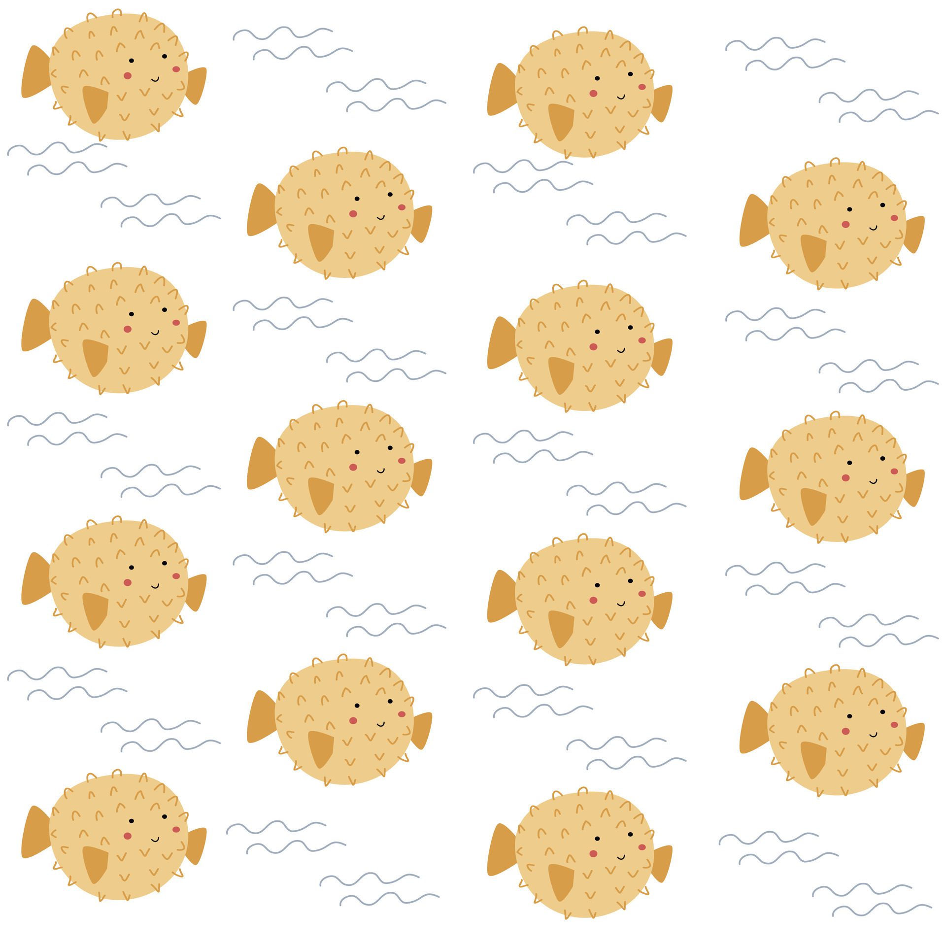 Cute underwater animal baby pattern. Cute puffer fish pattern for kids. Cute characters. Underwater background Free Vector