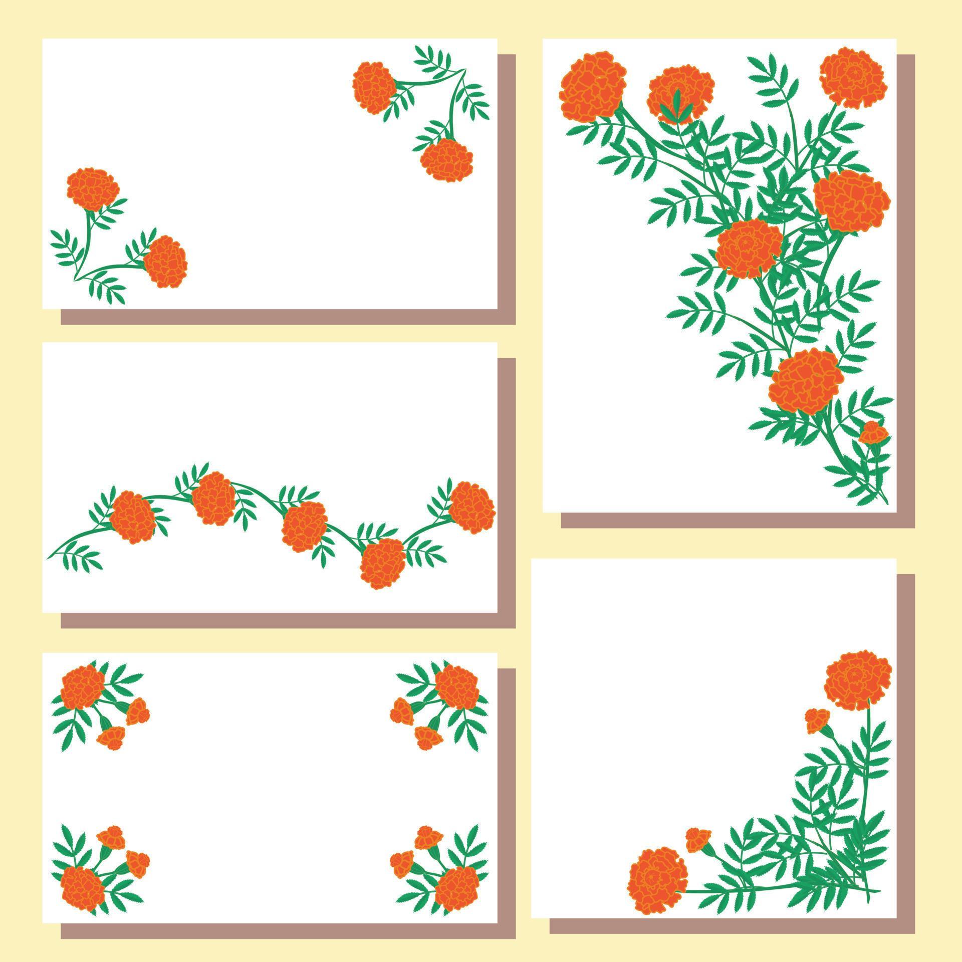 Set of postcards with calendula flowers. Vector illustration isolated on white background. Stock Free