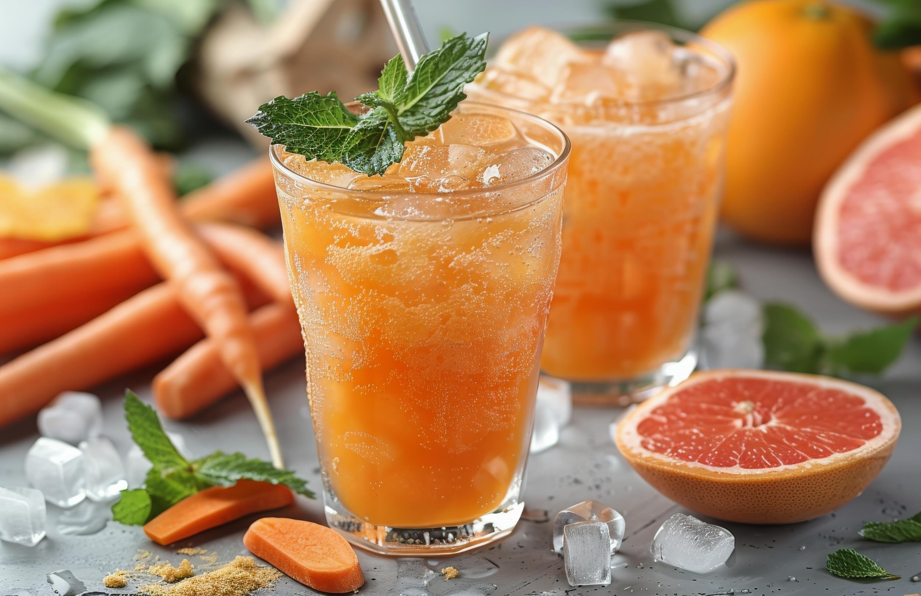 Refreshing Grapefruit, Carrot, and Ginger Juice With Mint Stock Free