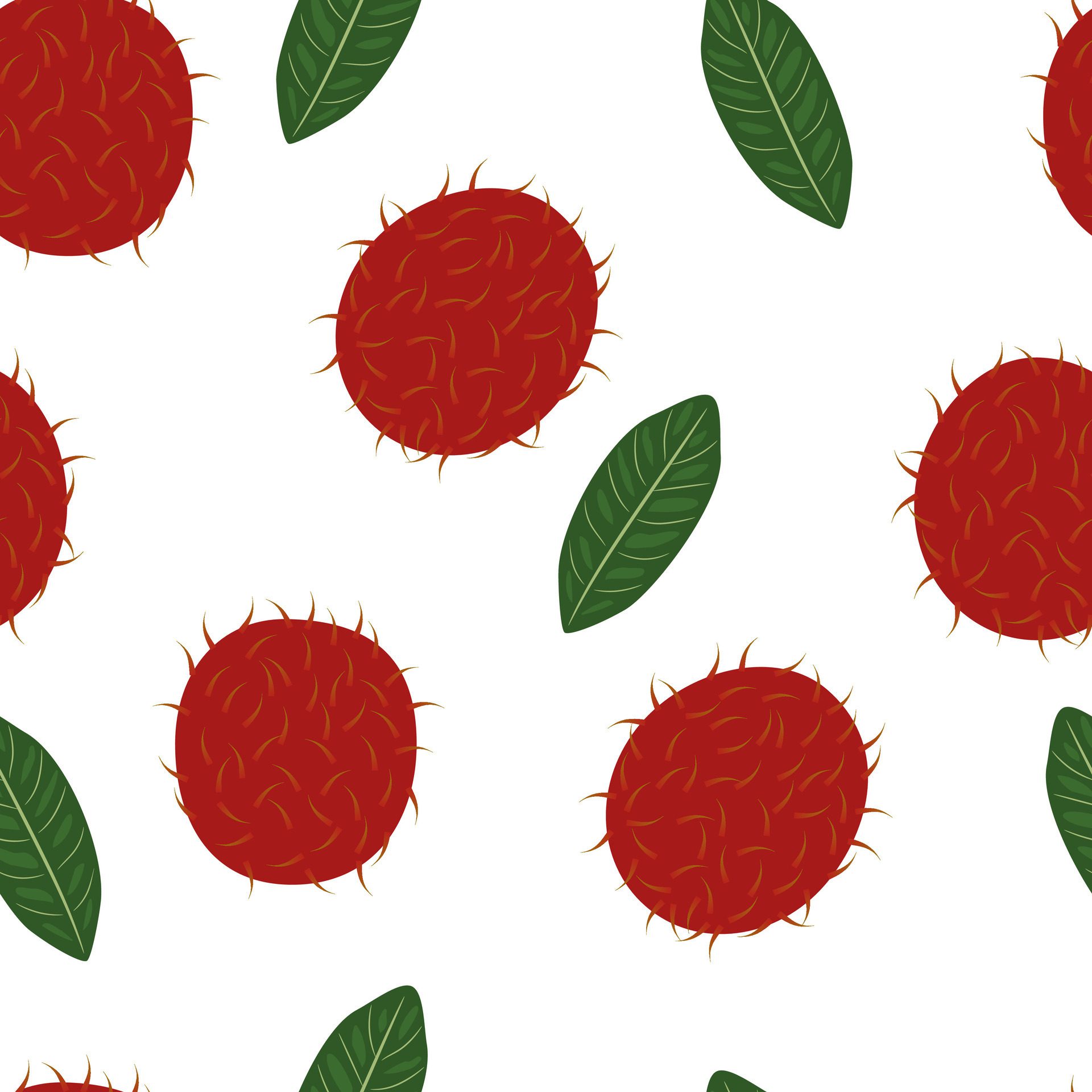 Fresh Rambutan Tropical Fruit Seamless Pattern On White Background Free Vector