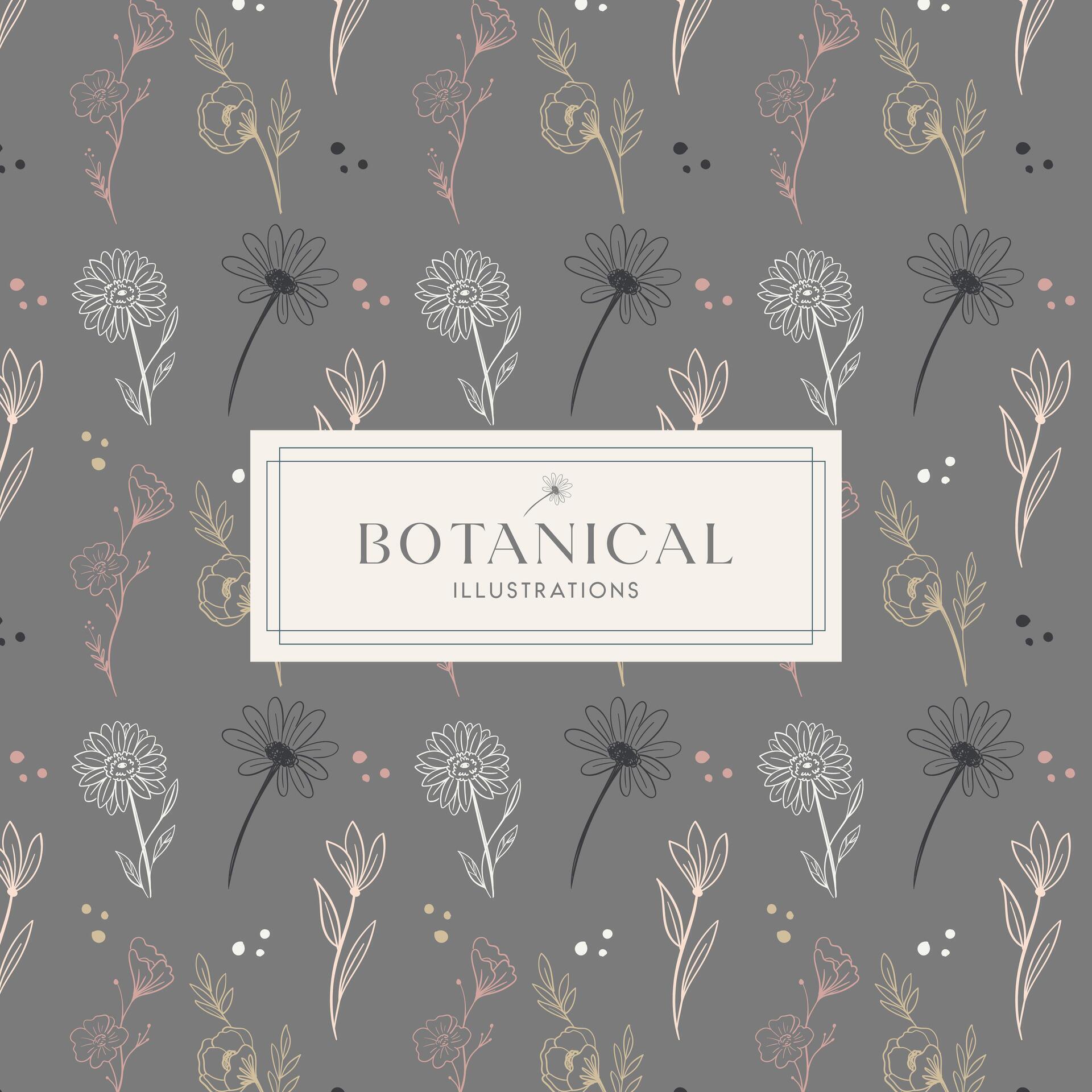 Elegance Brown Hand drawn mono-line floral botanical flower pattern background design Stock Free