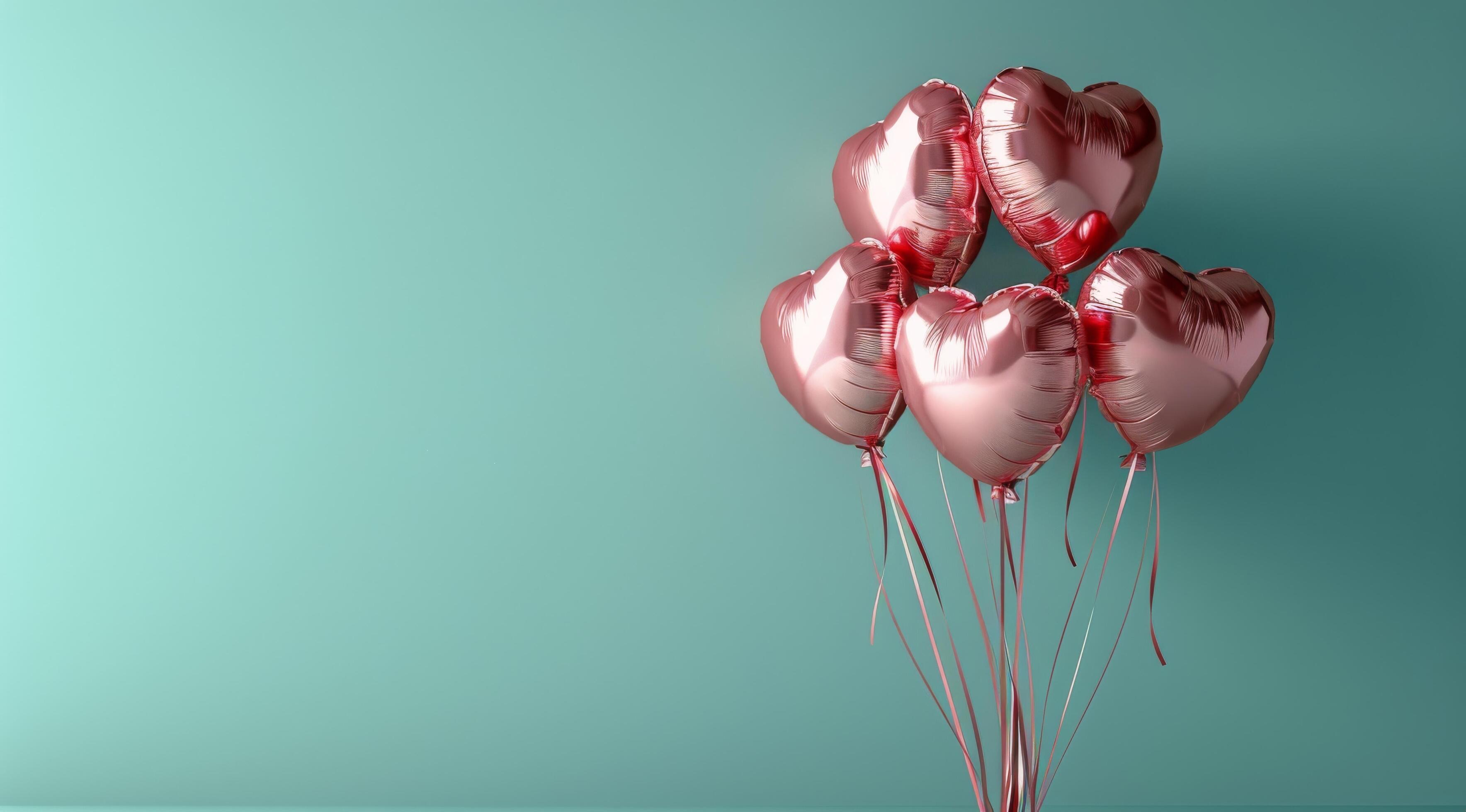 Pink Heart Balloons Against Teal Background Stock Free