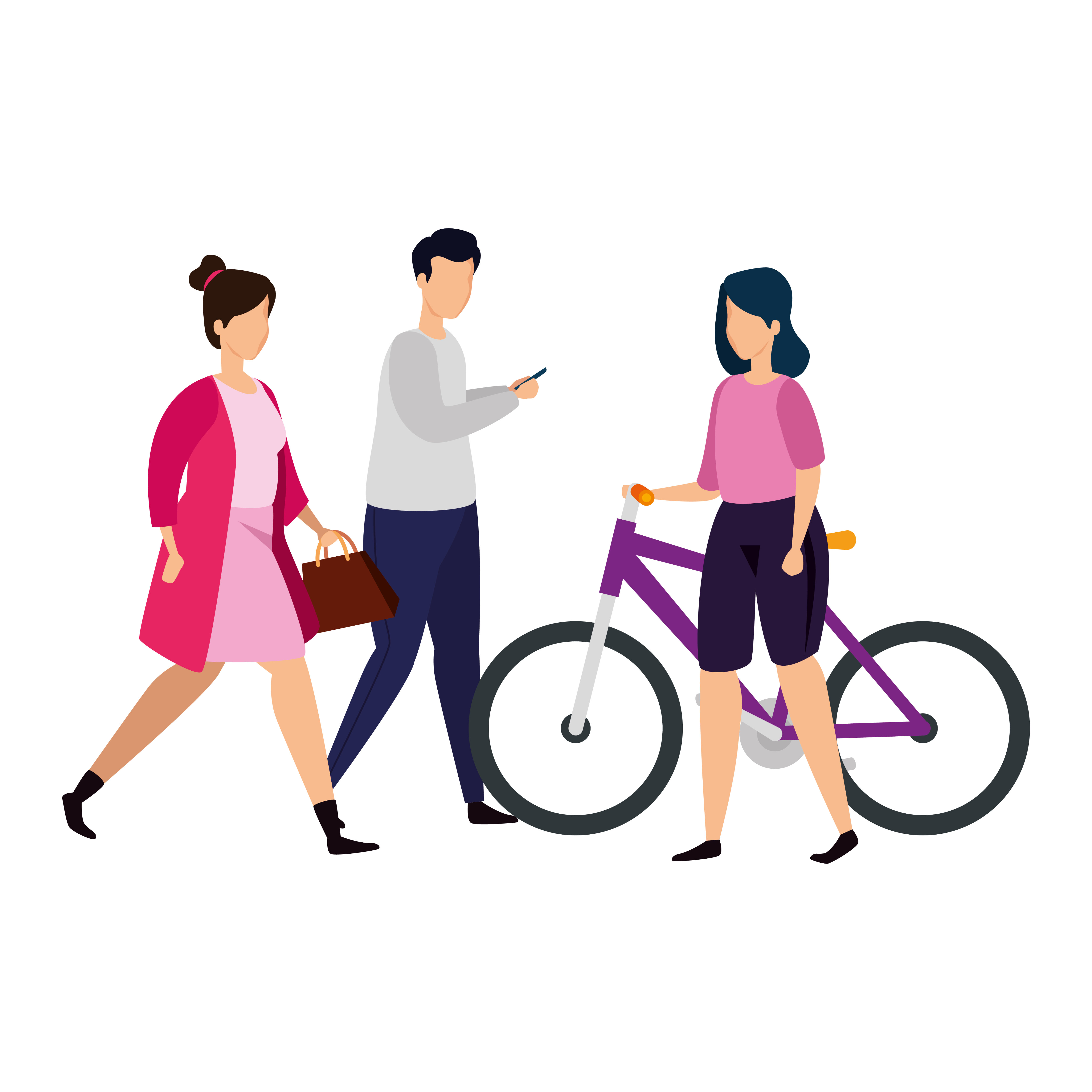 group people with bike isolated icons Free Vector