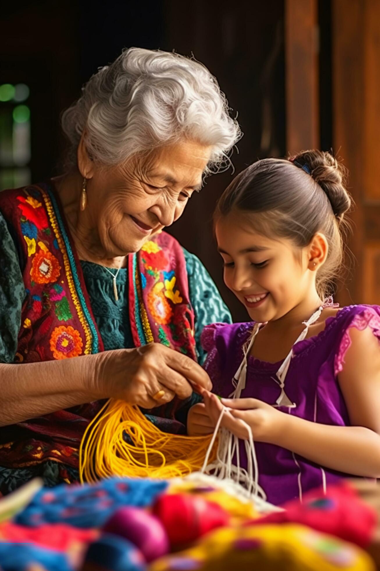 Heartwarming Hispanic Heritage Bonding Among Abuela and Family – AI generated Stock Free