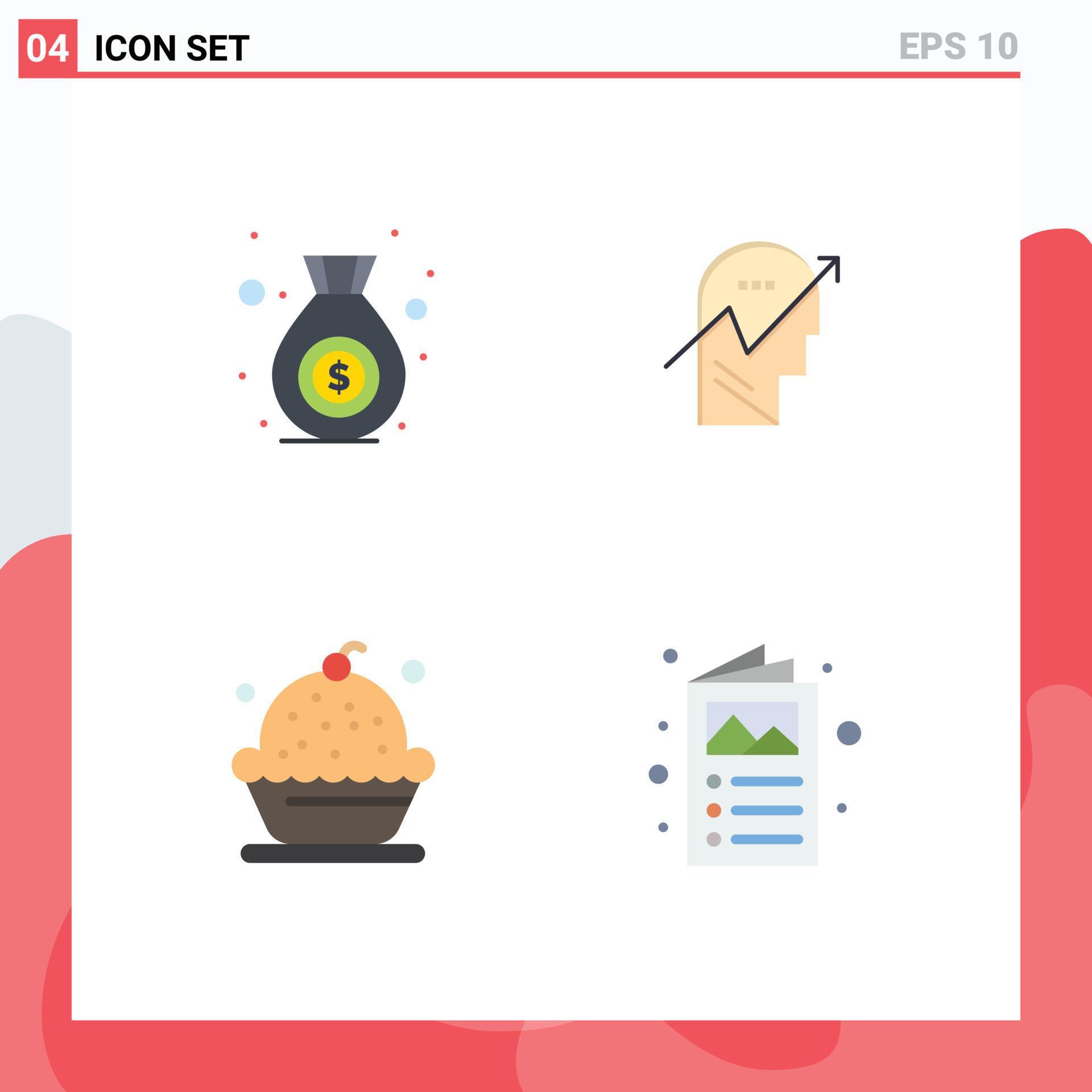 Flat Icon Pack of 4 Universal Symbols of bag cake arrow knowledge dessert Editable Vector Design Elements Stock Free