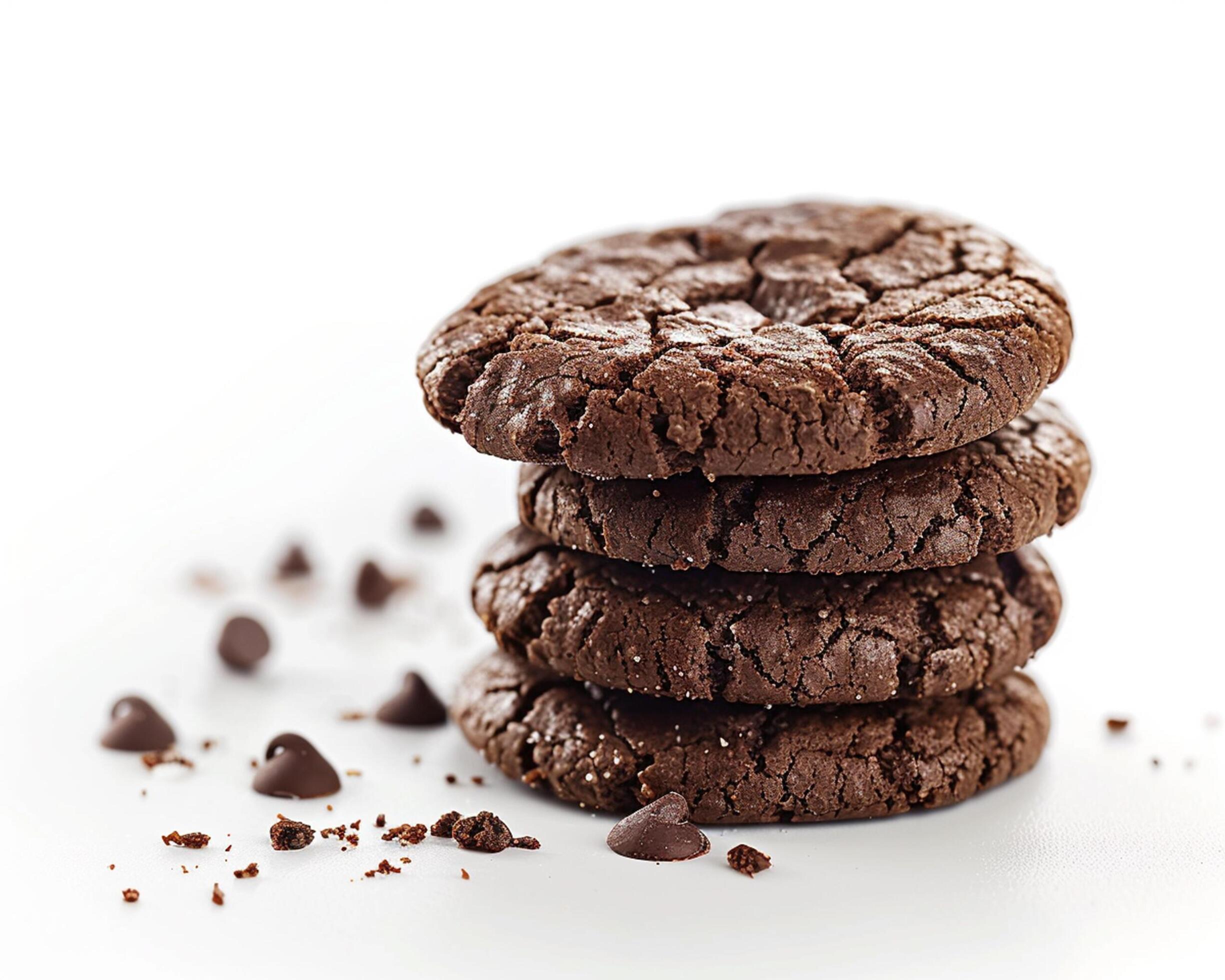 A stack of chocolate cookies on a white background Stock Free