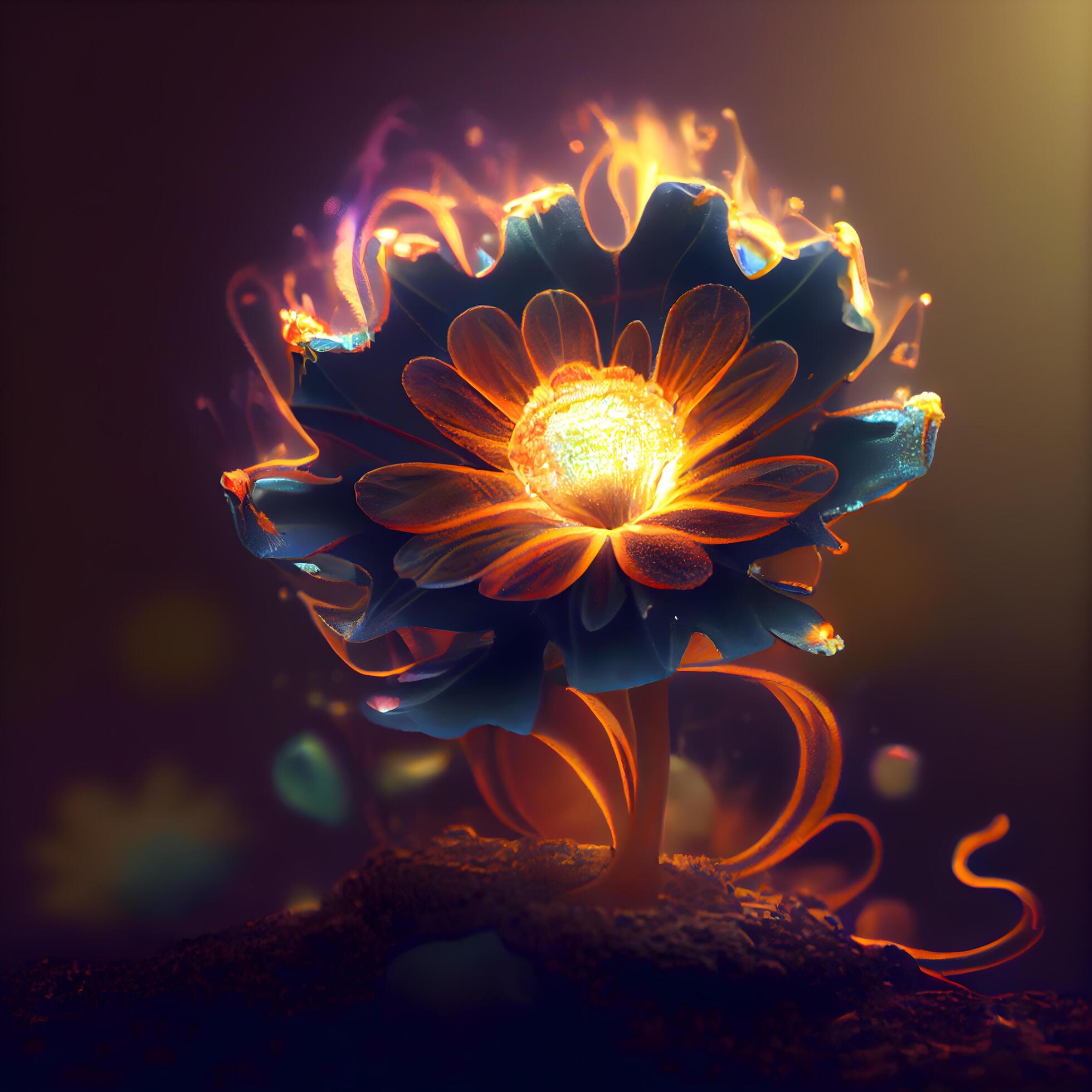 Beautiful flower in the dark. 3d rendering, 3d illustration., Image Stock Free