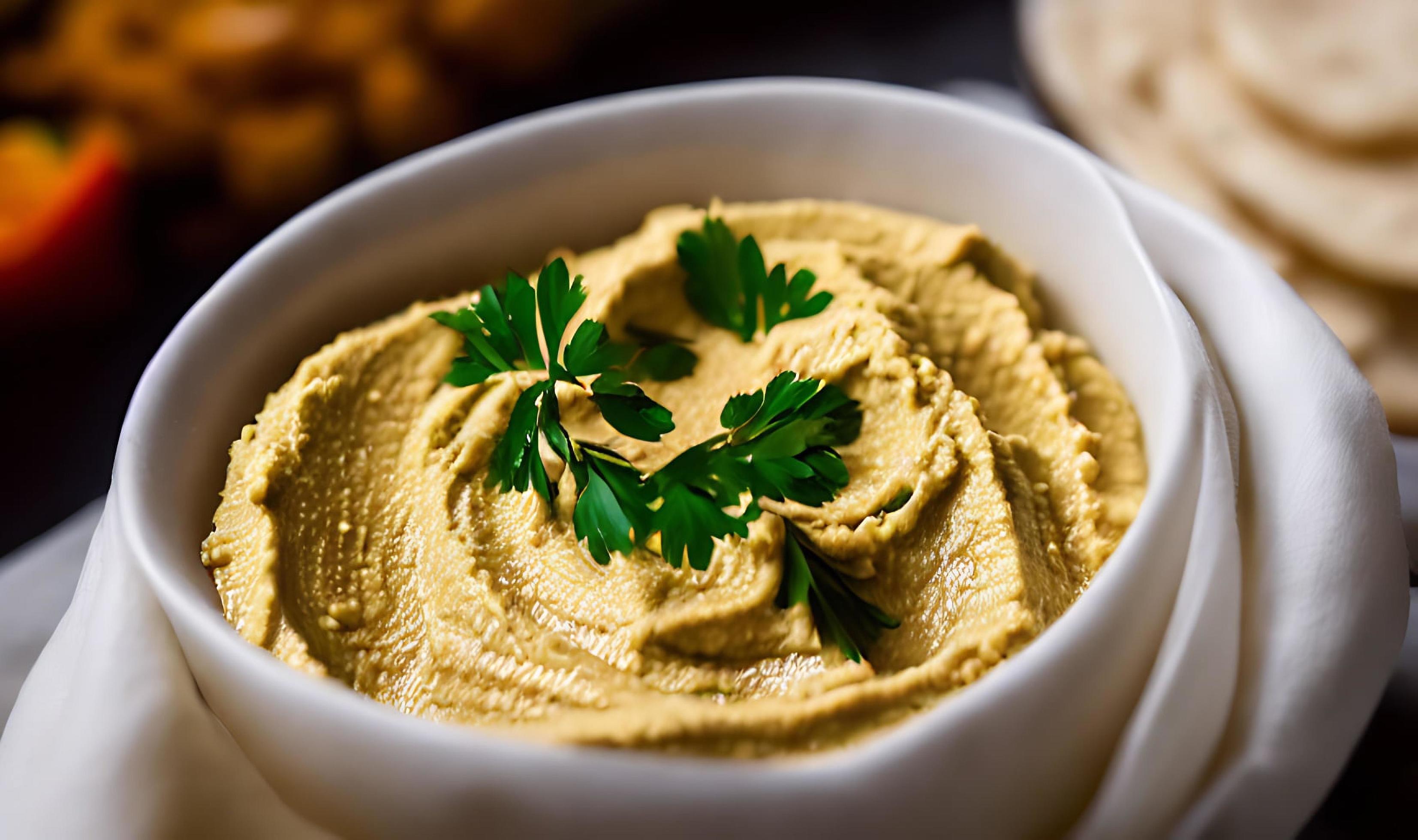 Healthy food. Traditional freshly made organic hummus. Stock Free