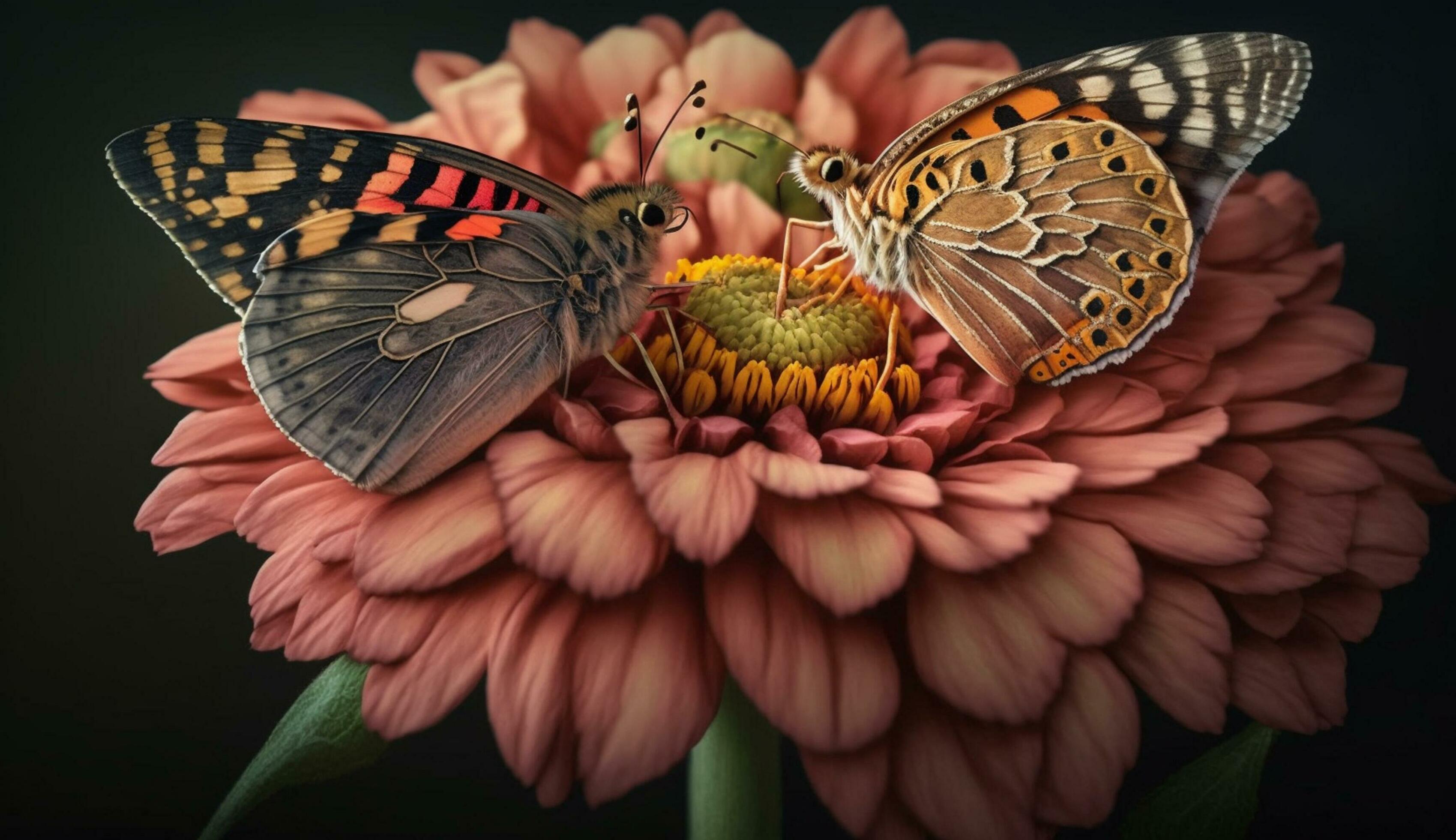 A vibrant multi colored butterfly lands on a flower generated by AI Stock Free