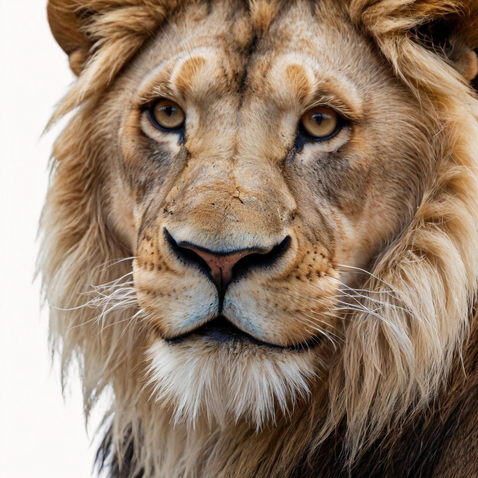 Majestic Lion Big cat Powerful Feline white background Stock Free