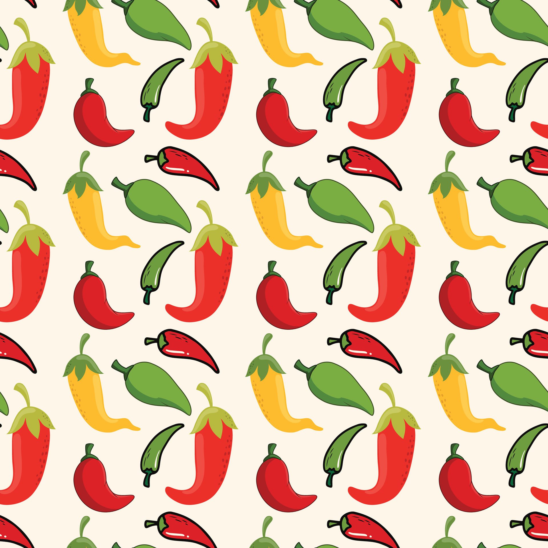 Chili Pepper Cartoons Seamless Pattern Design Free Vector