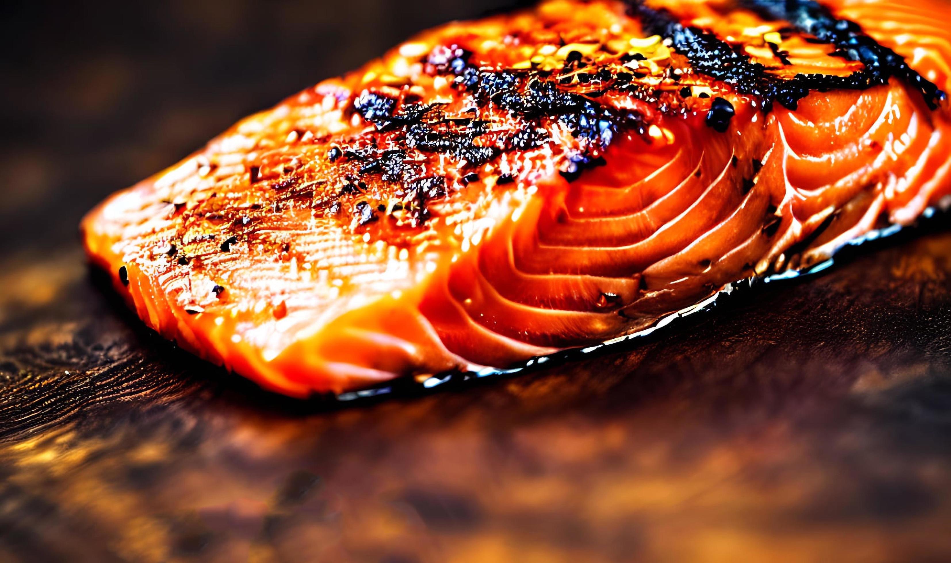 Grilled salmon. Healthy food baked salmon. Hot fish dish. Stock Free