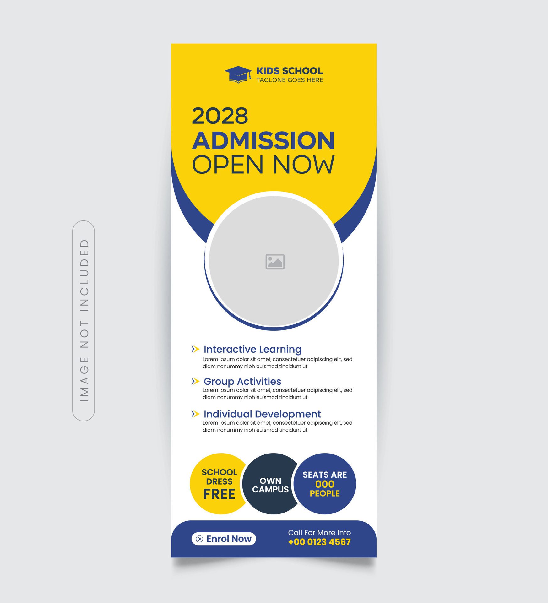 Modern advertising school admission roll up banner or stand banner, back to school roll up banner design. Free Vector