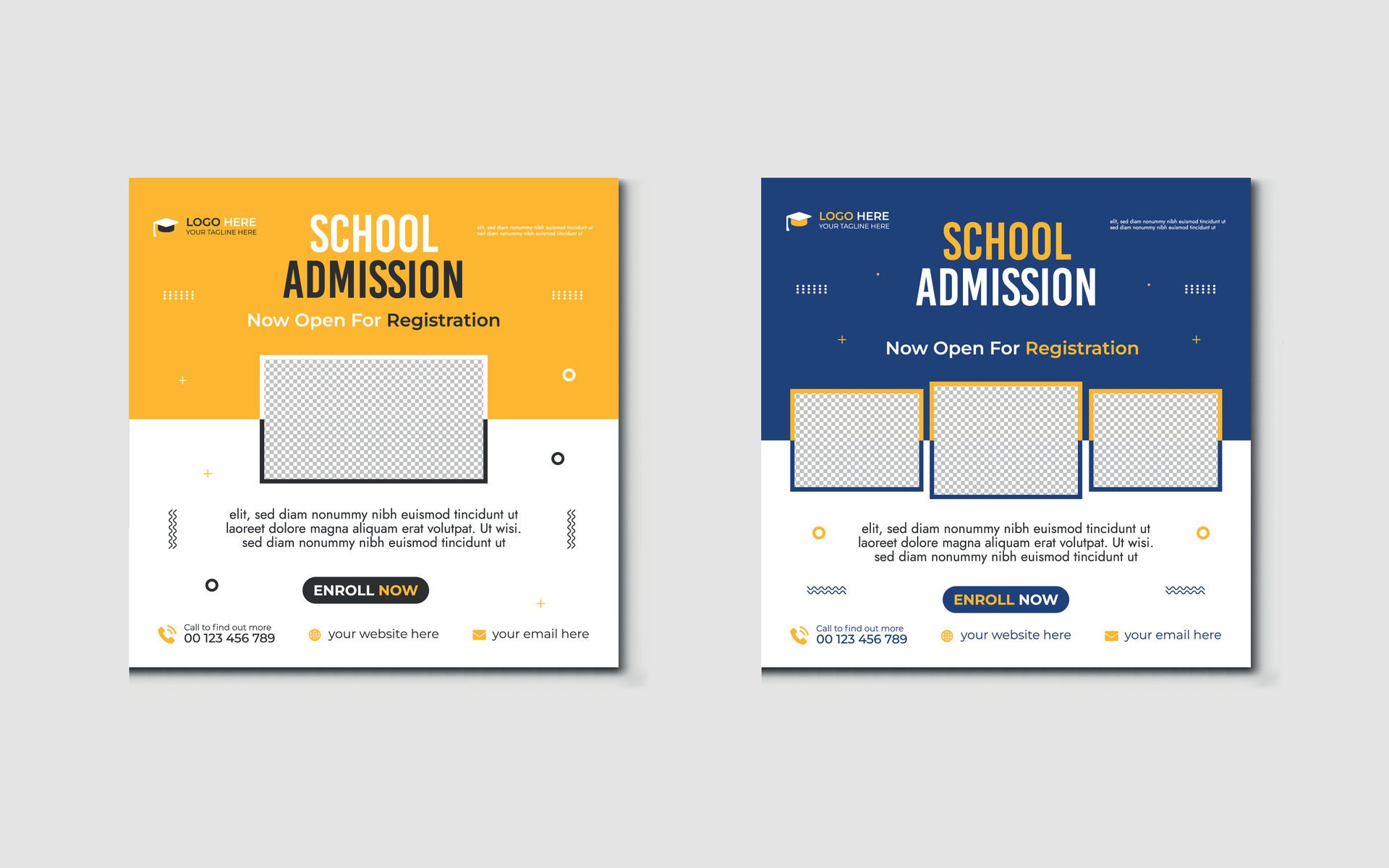 School admission social media post design template. Back to school online marketing banner layout. Free Vector