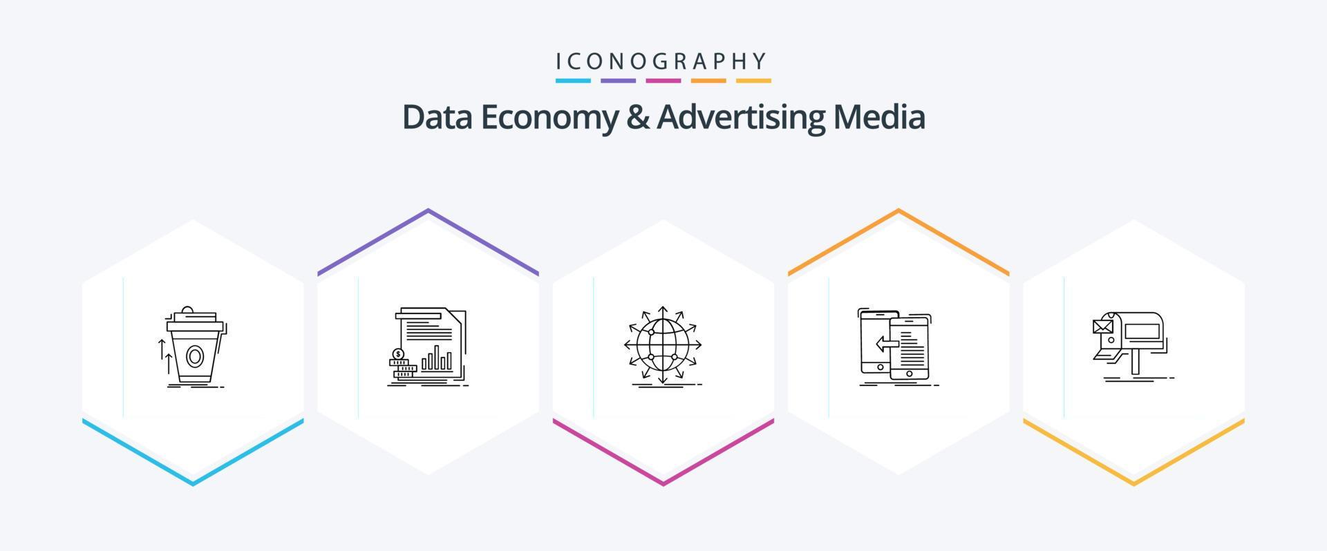 Data Economy And Advertising Media 25 Line icon pack including mobile. data. information. worldwide. arrow Stock Free