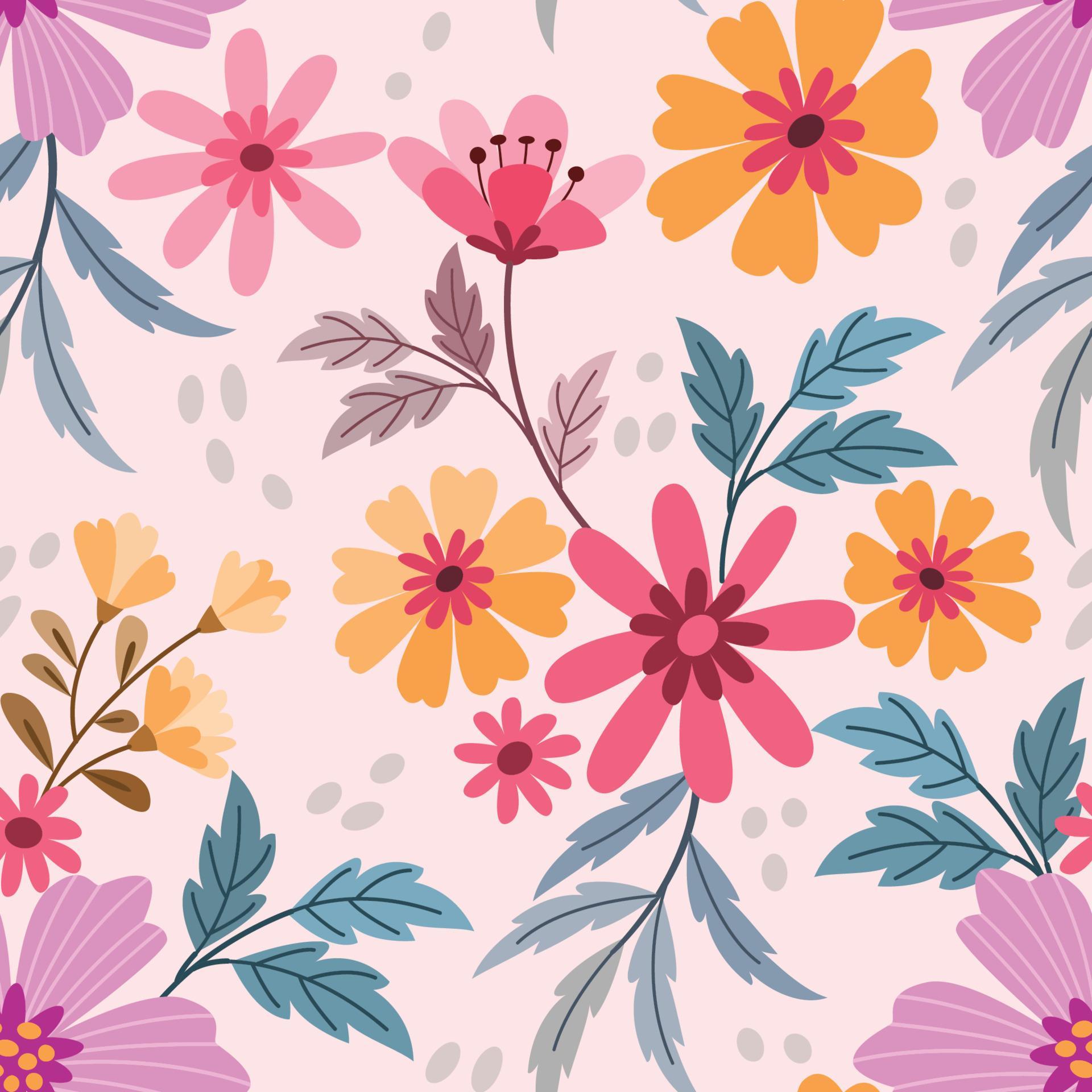 Colorful hand draw flowers seamless pattern. Stock Free