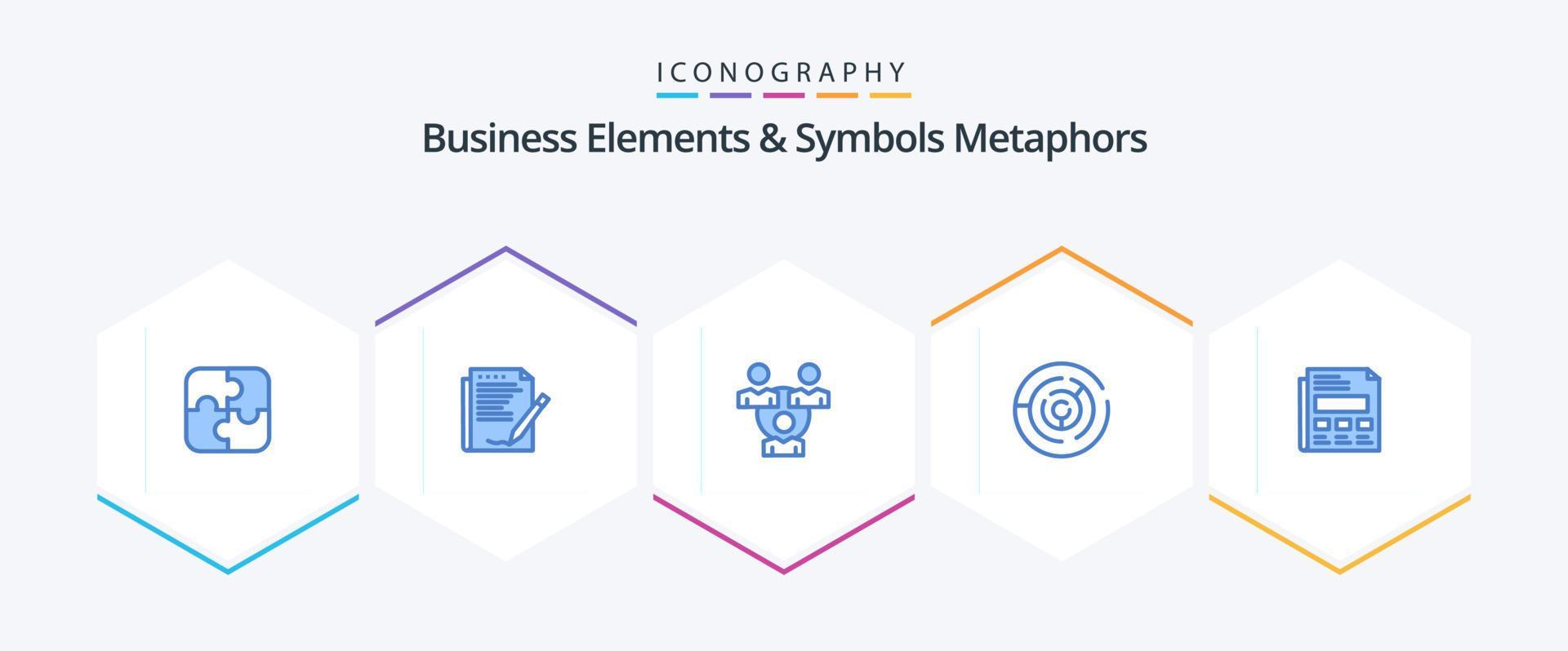 Business Elements And Symbols Metaphors 25 Blue icon pack including point. strategy. paper. arrow. communication Stock Free