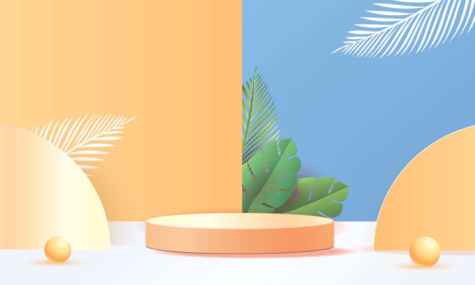 podium summer tropical minimal banner yellow product Free Vector