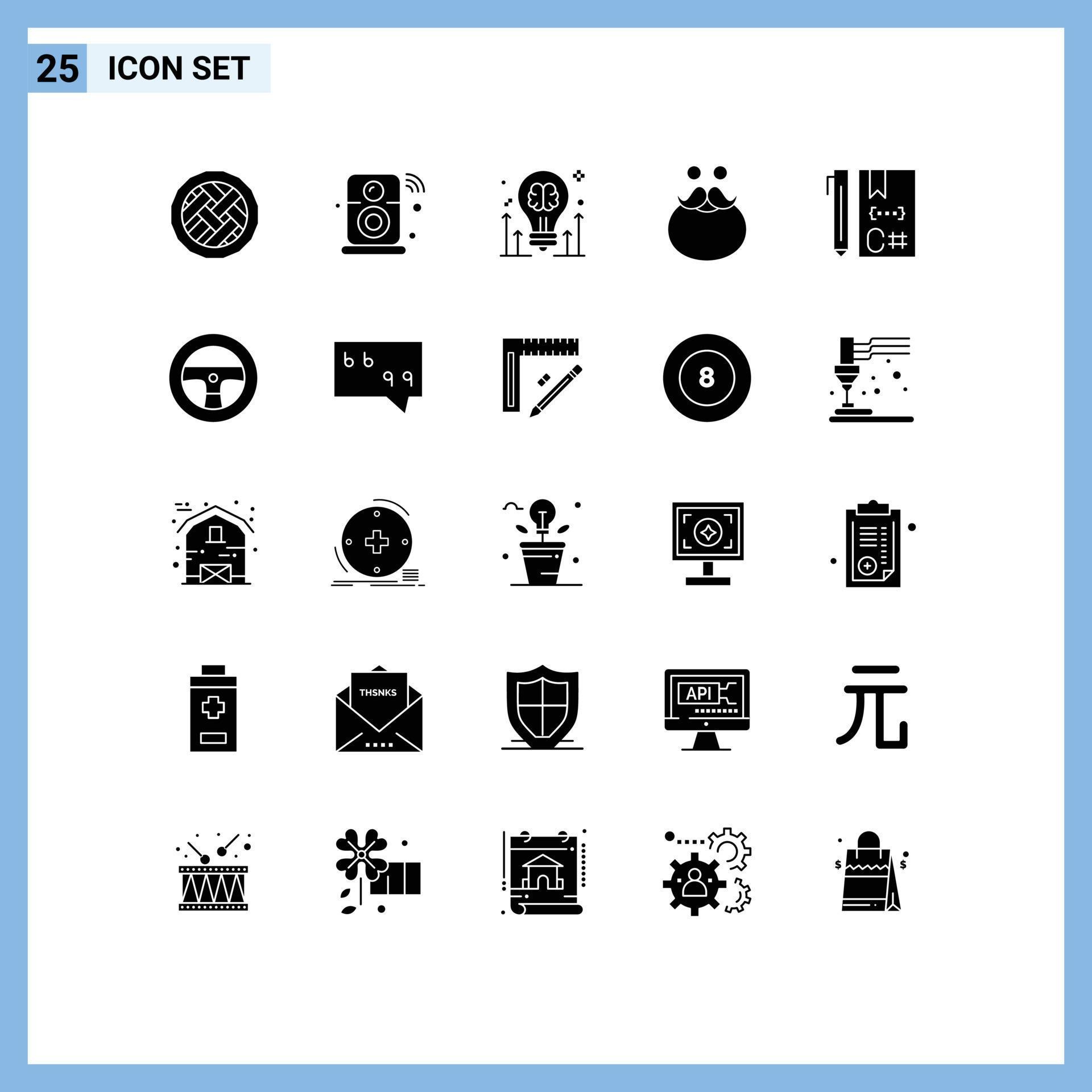 Pictogram Set of 25 Simple Solid Glyphs of movember moustache iot arrow bulb Editable Vector Design Elements Stock Free