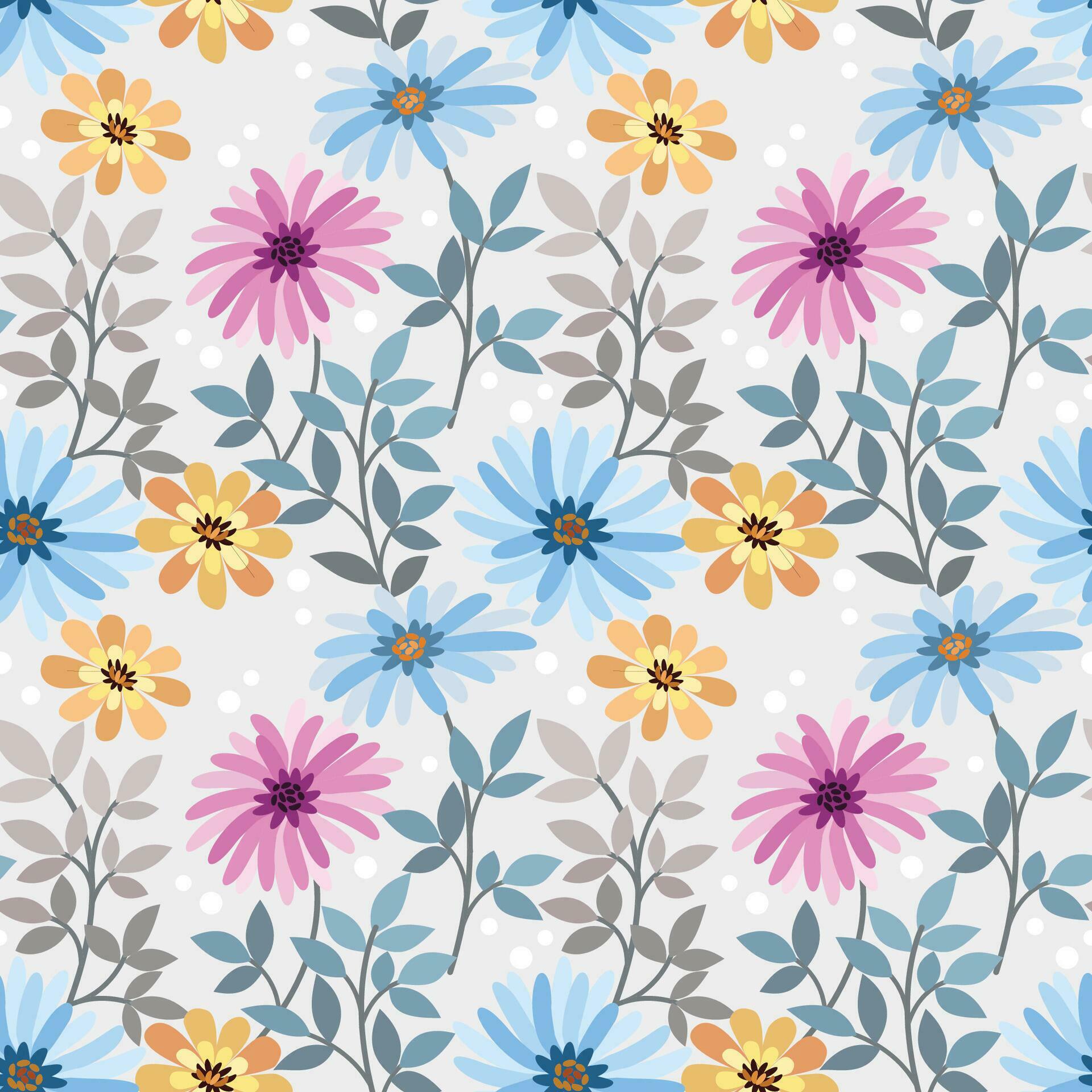 Colorful hand draw flowers seamless pattern. Stock Free