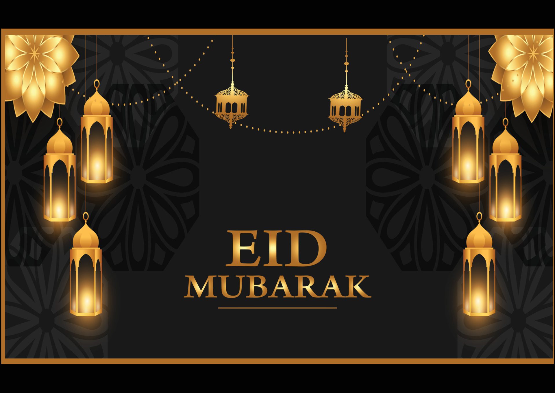 beautiful ramadan kareem wide banner in black and golden style Free Vector