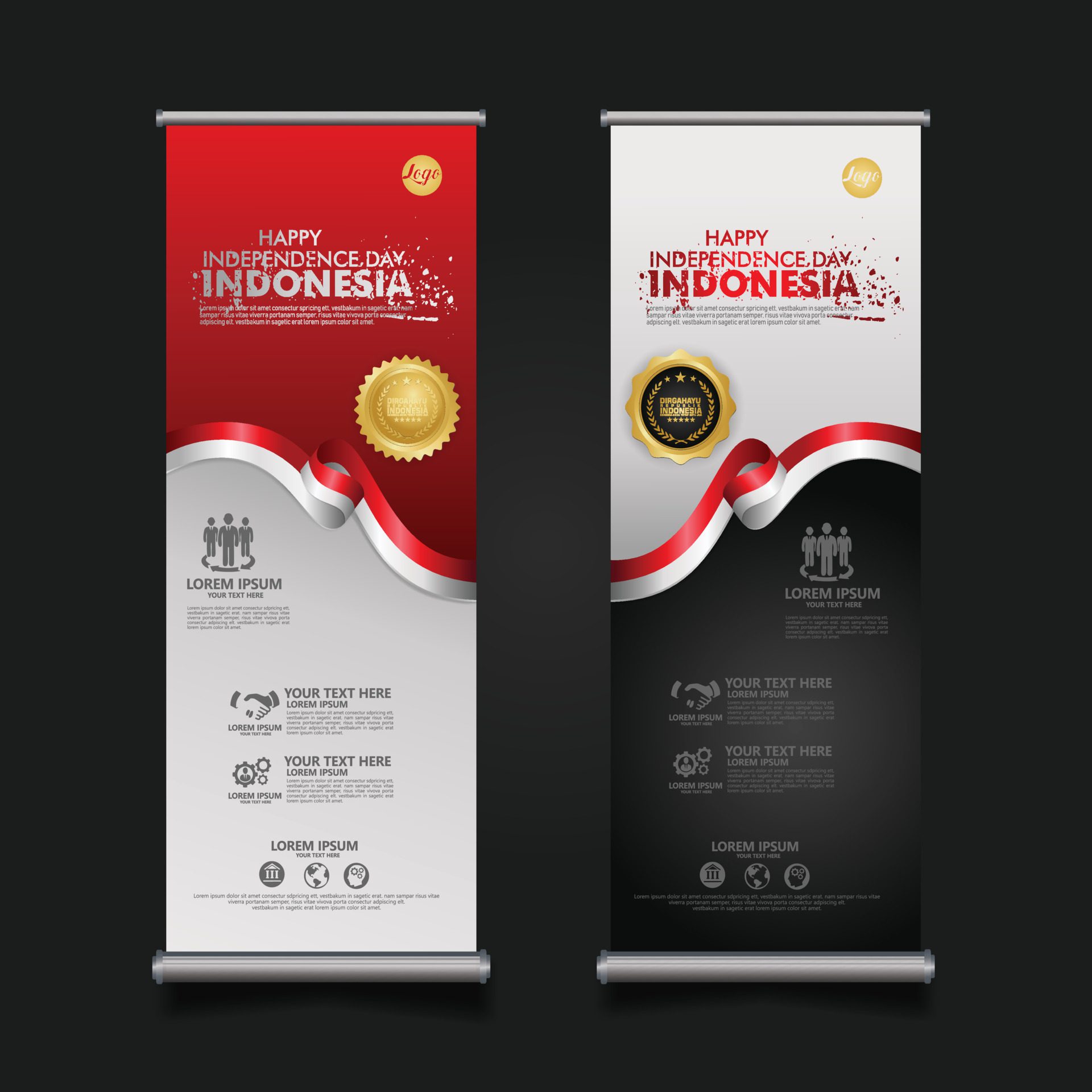 Indonesia Independence Day Celebration, roll up banner set Design Vector Template Illustration Free Vector