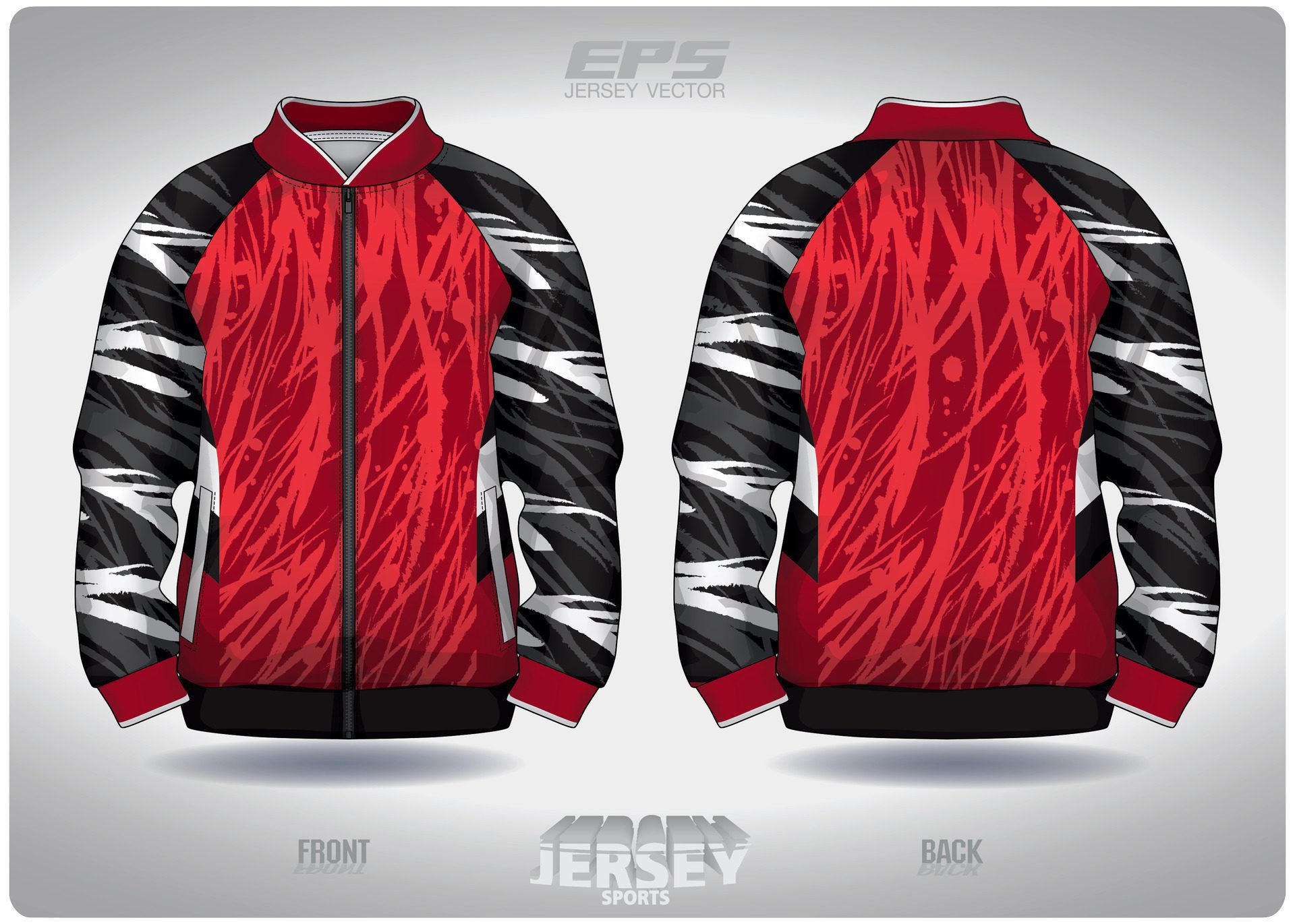 EPS jersey sports shirt .red black white color pouring pattern design, illustration, textile background for sports long sleeve sweater Free Vector