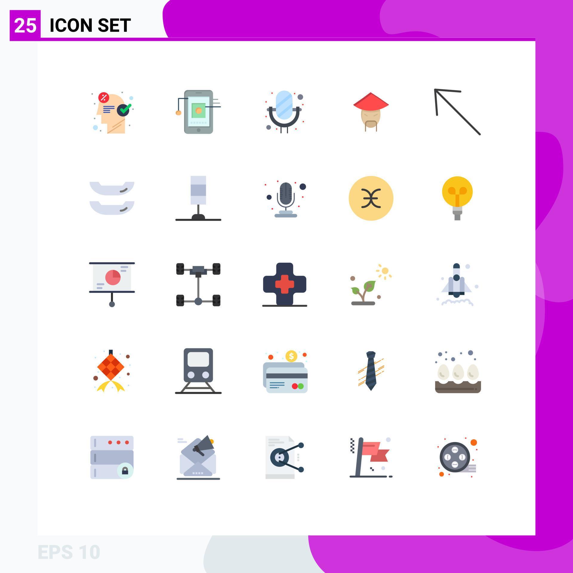 Pack of 25 Modern Flat Colors Signs and Symbols for Web Print Media such as arrow monk network china sound recorder Editable Vector Design Elements Stock Free