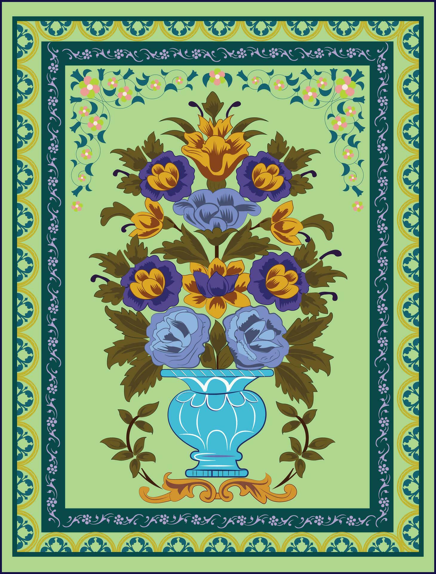 Mughal flower pattern with blue background,Textile, Stock Free