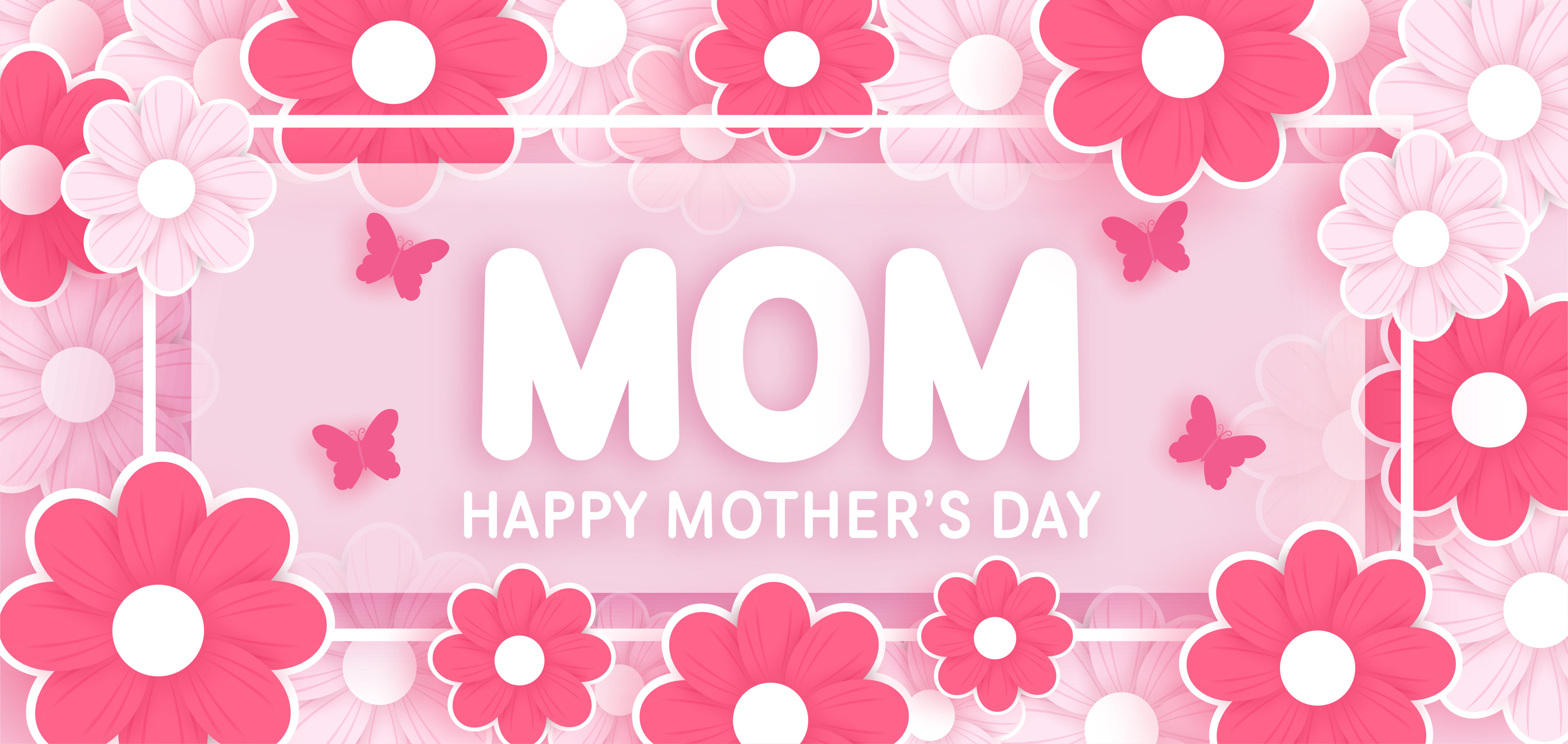 Mothers’s day Banner with Flowers in Paper Cut Style Free Vector