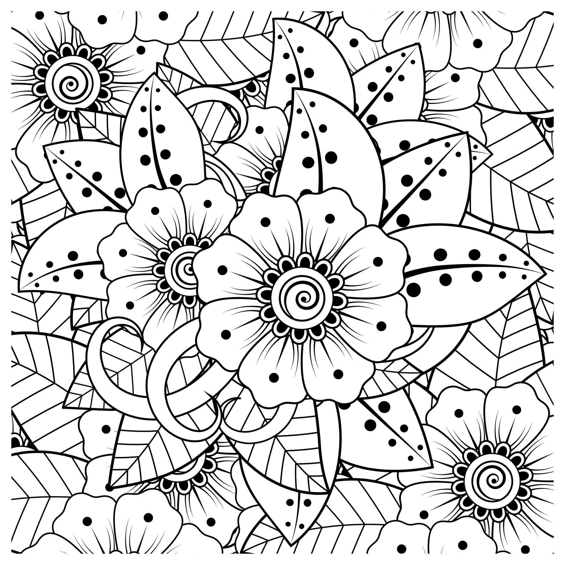 Flowers in black and white. Doodle art for coloring book Stock Free