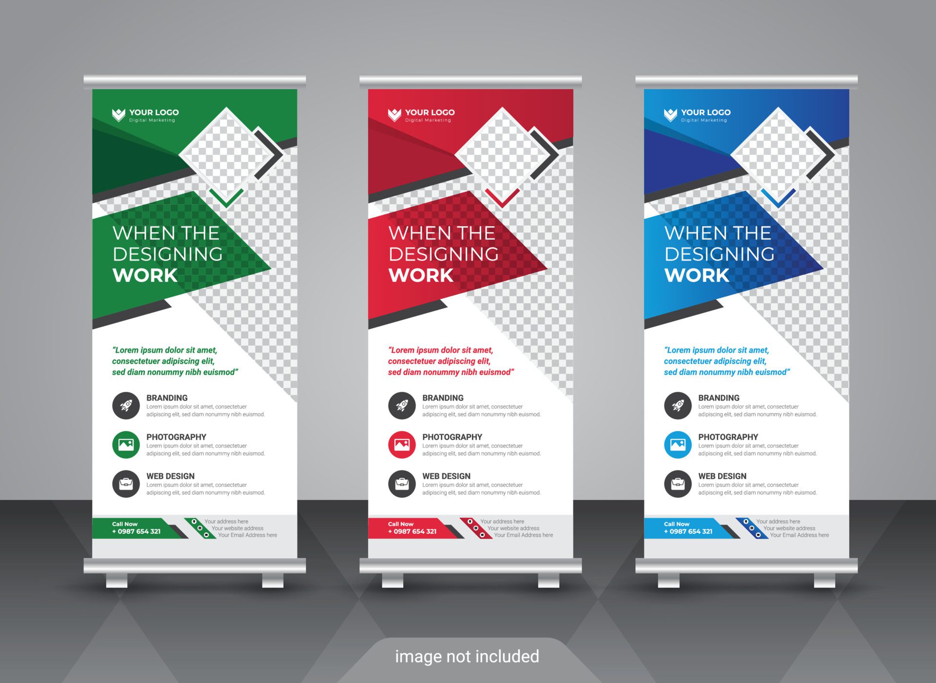 Corporate colorful roll up standee banner design template Free Vector