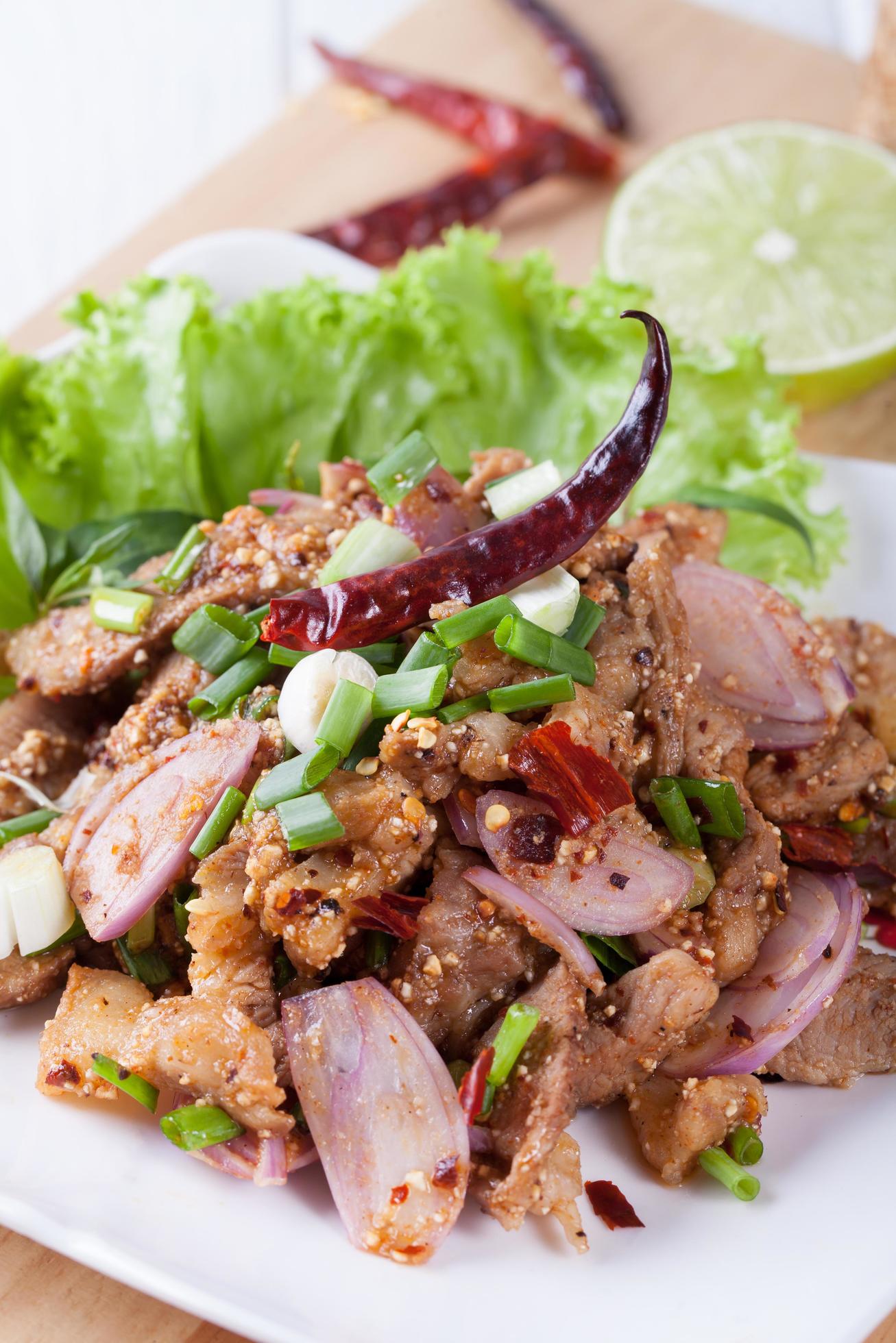 Spicy roasted pork salad , Thai food Stock Free