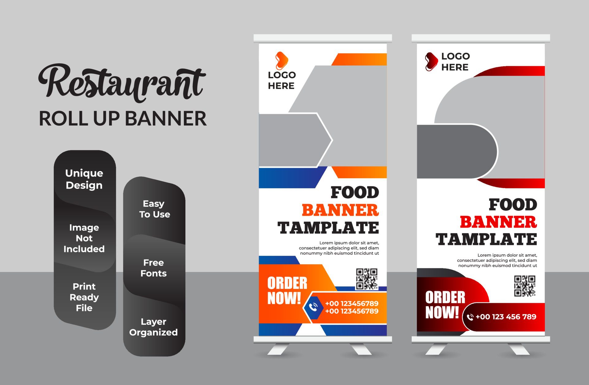 Roll up banner design template modern x-banner set Free Vector