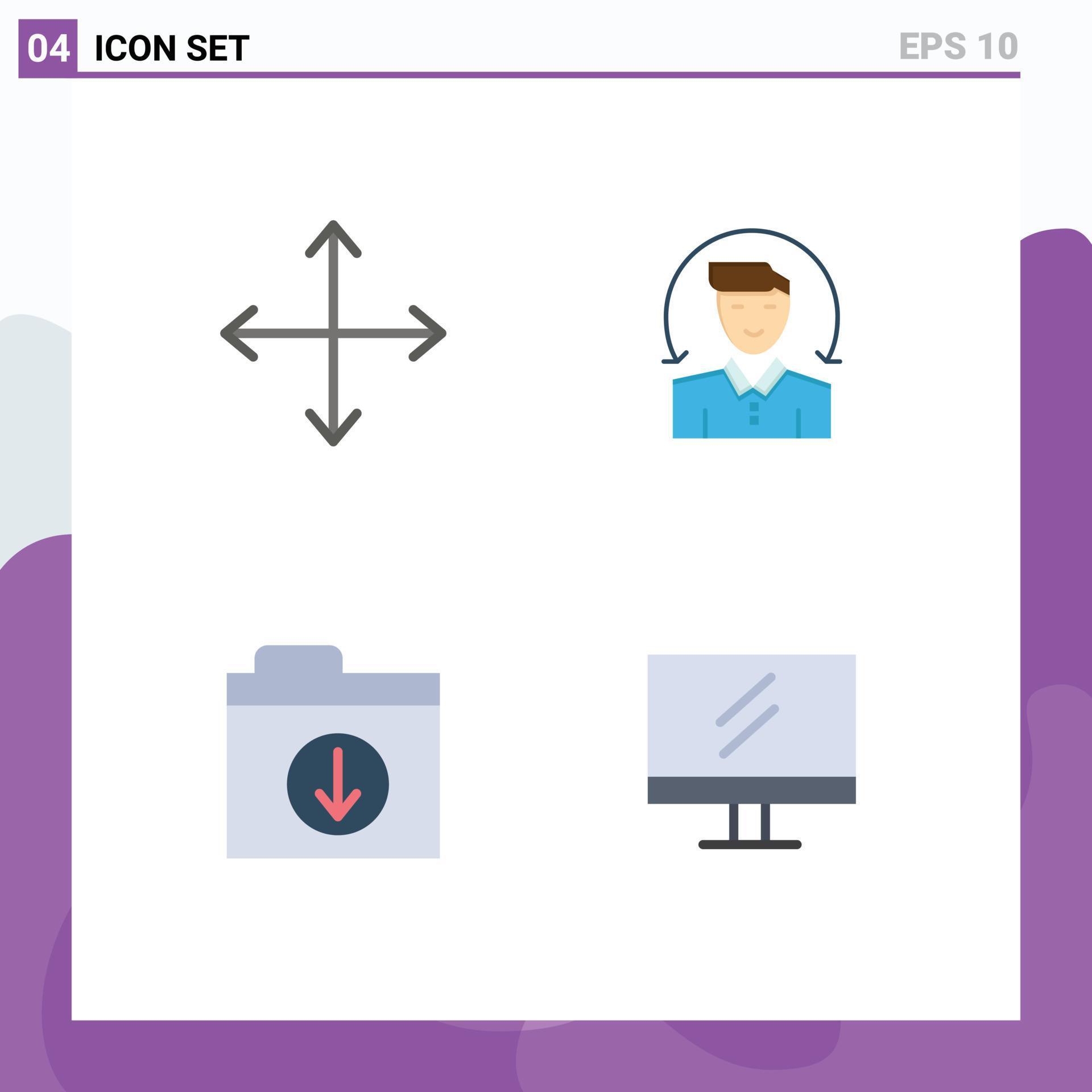 Set of 4 Vector Flat Icons on Grid for arrows files opposites client monitor Editable Vector Design Elements Stock Free