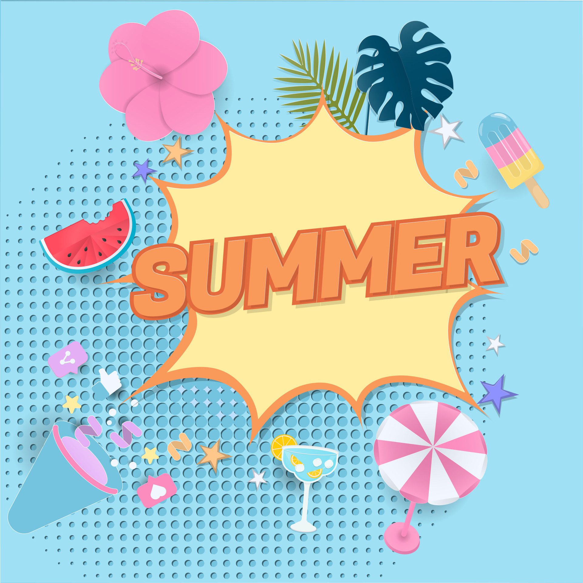 Summer banner with megaphone paper art style Free Vector